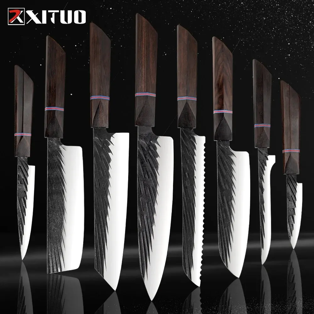 High Carbon Kitchen Knives Handmade Forged Japanese Sharp Knife Set