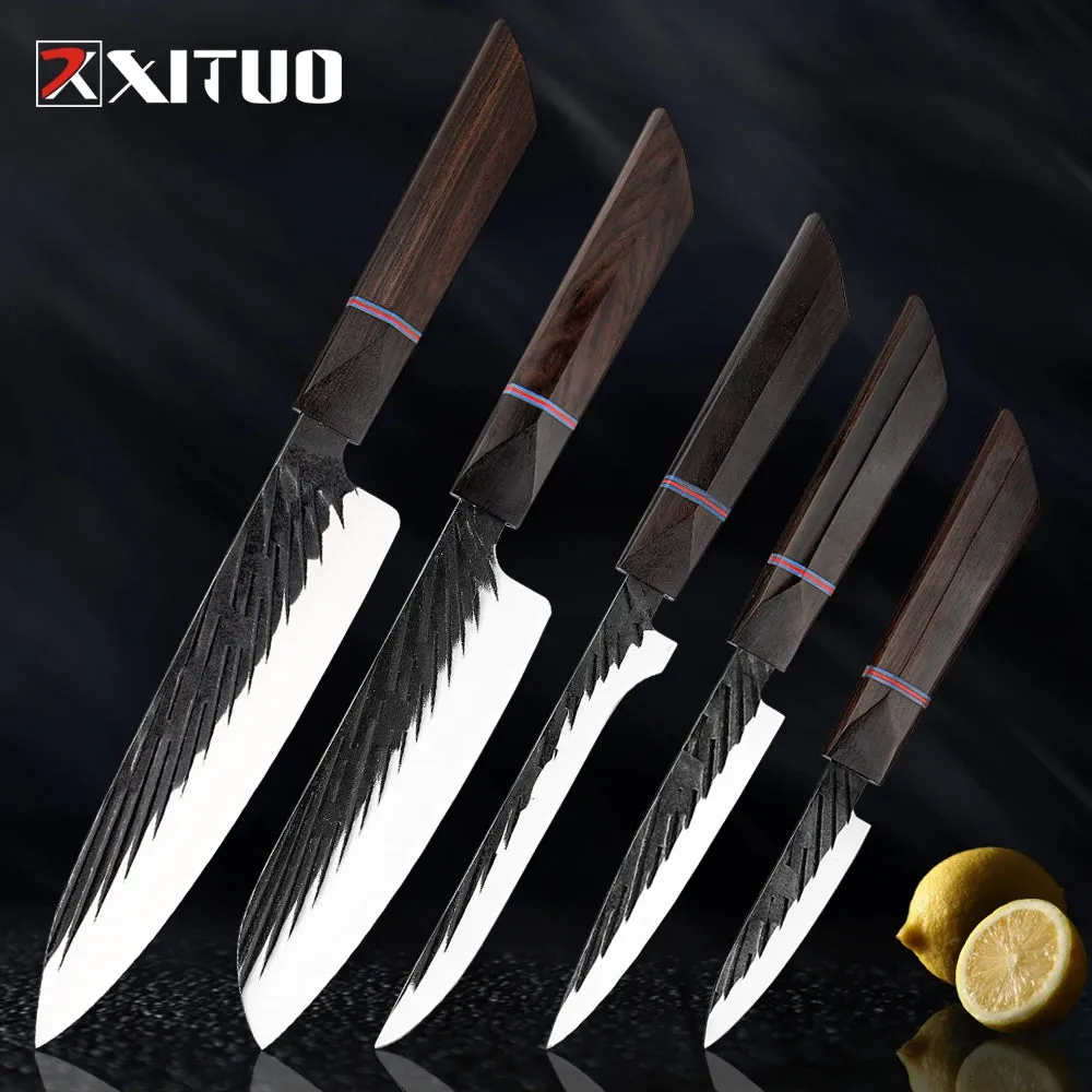 High Carbon Kitchen Knives Handmade Forged Japanese Sharp Knife Set