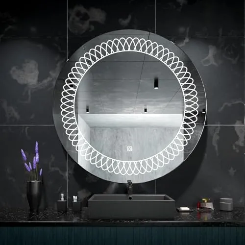 KAMAL INTERIORS | Round LED Bathroom Mirror with 3 Lighting Options (Warm, White, Natural White) - Stylish Illumination for Your Wash Basin