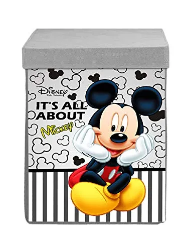 Kuber Industries Disney Mickey Print Non Woven Fabric Foldable Laundry Basket, Toy Storage Basket, Cloth Storage Basket With Lid & Handles (Grey)-KUBMART16272