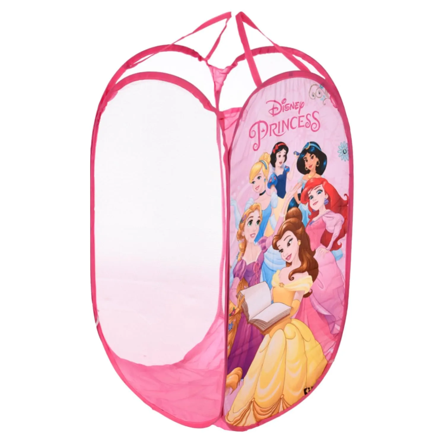 Kuber Industries Laundry Basket | Disney Princess Net Foldable Laundry | Nylon Storage Basket with Handle | Basket for Toy Storage | 30 LTR | Pack of 2 | Pink