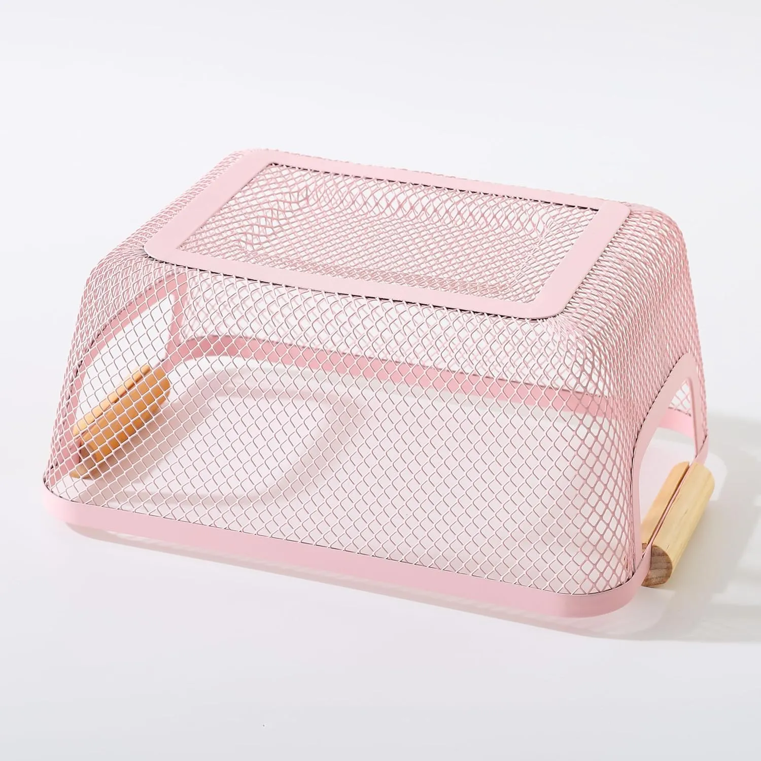 Kuber Industries Metal Mesh Basket for Storage with wooden handle | 280 gm | Fruit basket for kitchen | Kitchen Organizer | Baskets for organizing home & kitchen | Multipurpose | Pink