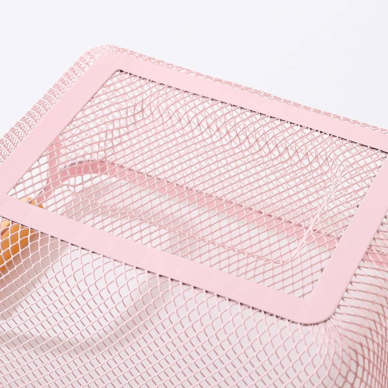 Kuber Industries Metal Mesh Basket for Storage with wooden handle | 280 gm | Fruit basket for kitchen | Kitchen Organizer | Baskets for organizing home & kitchen | Multipurpose | Pink