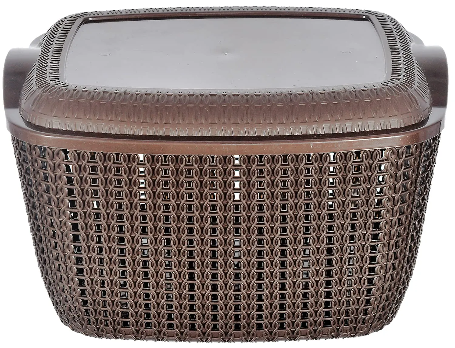 Kuber Industries Multiuses Small M 25 Plastic Basket/Organizer With Lid- Pack of 3 (Brown & Grey & Brown) -46KM047