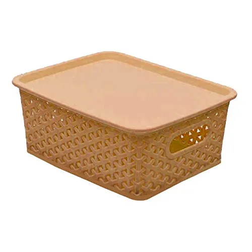 Kuber Industries Plastic 3 Pieces Small Size Multipurpose Solitaire Storage Basket With Lid (Multi), Rectangular