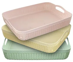 Kuber Industries Q-4 Unbreakable 3 Pieces Plastic Multipurpose Large Size Net Storage Basket for Office, Kitchen,Bathroom with Handle (Multi)