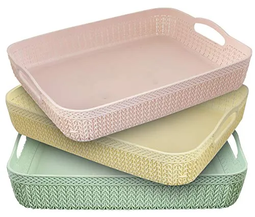 Kuber Industries Q-4 Unbreakable 3 Pieces Plastic Multipurpose Large Size Net Storage Basket for Office, Kitchen,Bathroom with Handle (Multi)