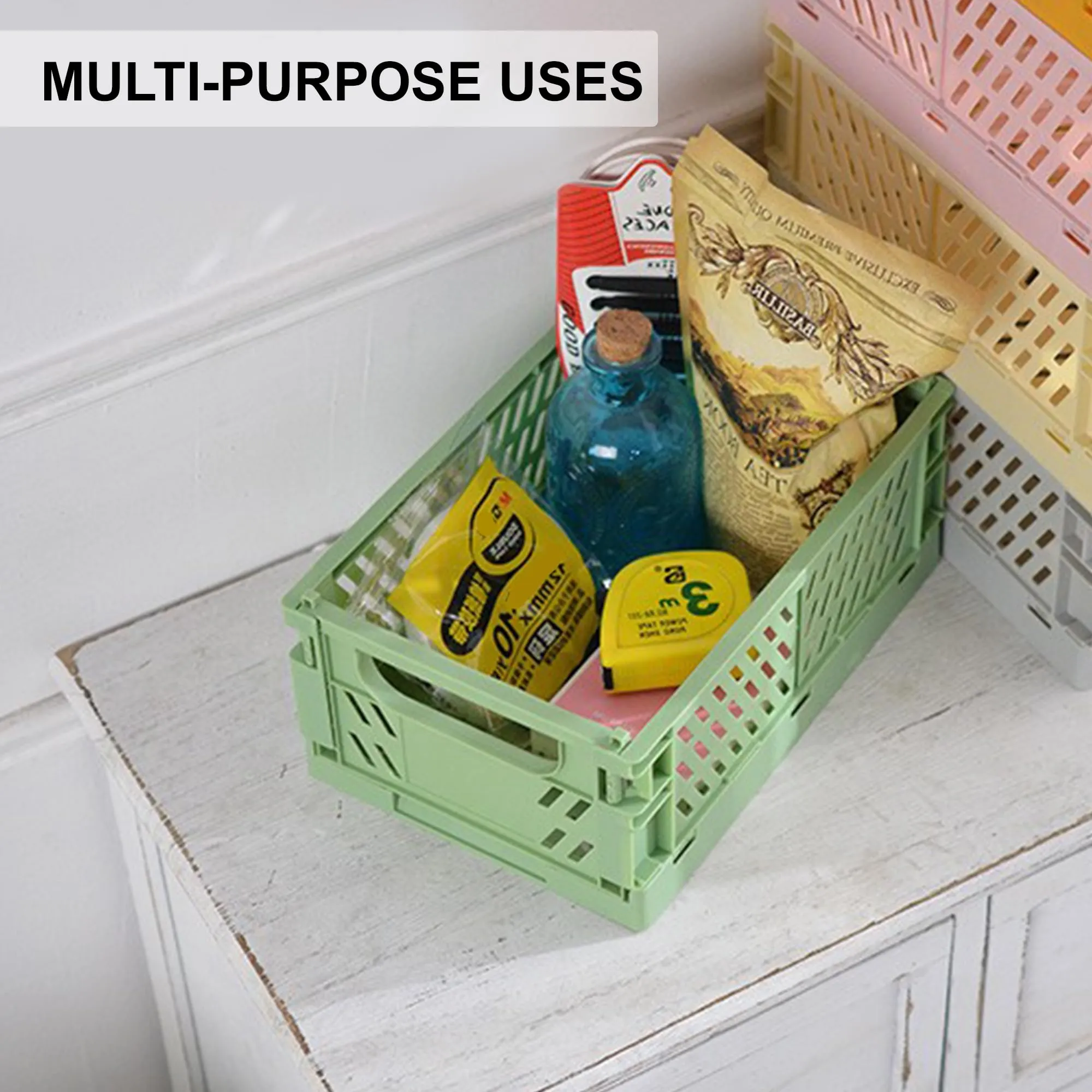 Kuber Industries (Set of 4) Small & Rugged Plastic Basket for Storage - For Kitchen, Makeup, Toiletries & Bathroom Items - Green