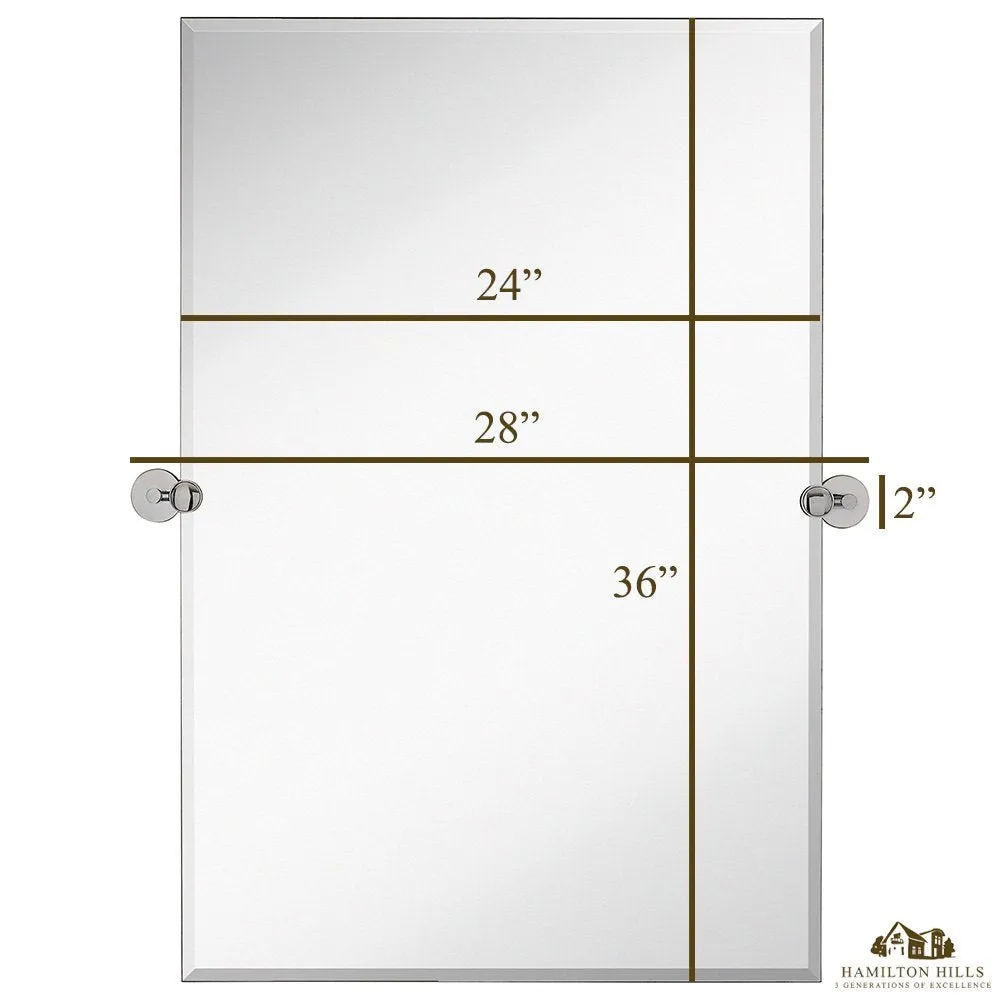 Large Pivot Rectangle Mirror With Polished Chrome Wall Anchors | Silver Backed Adjustable