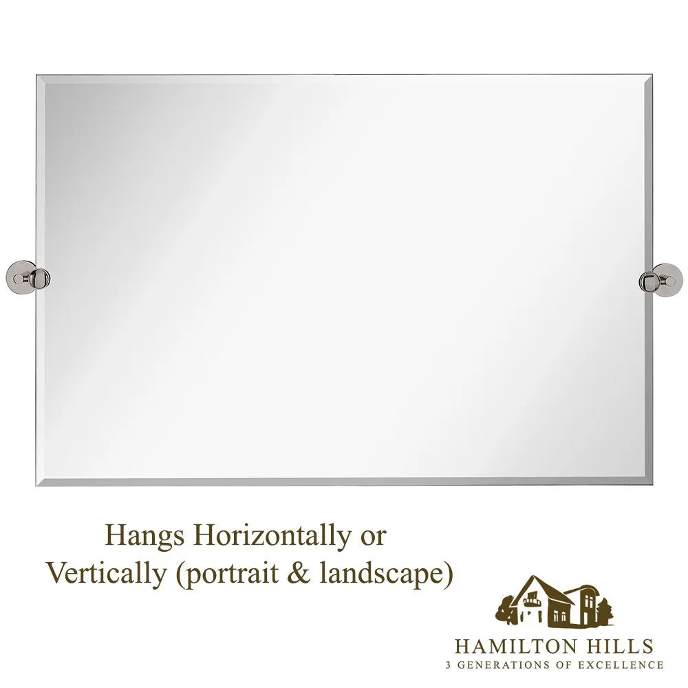 Large Pivot Rectangle Mirror With Polished Chrome Wall Anchors | Silver Backed Adjustable