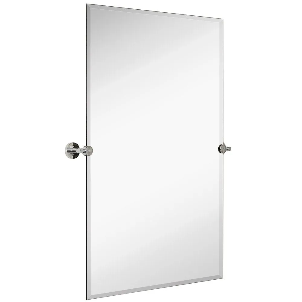 Large Pivot Rectangle Mirror With Polished Chrome Wall Anchors | Silver Backed Adjustable