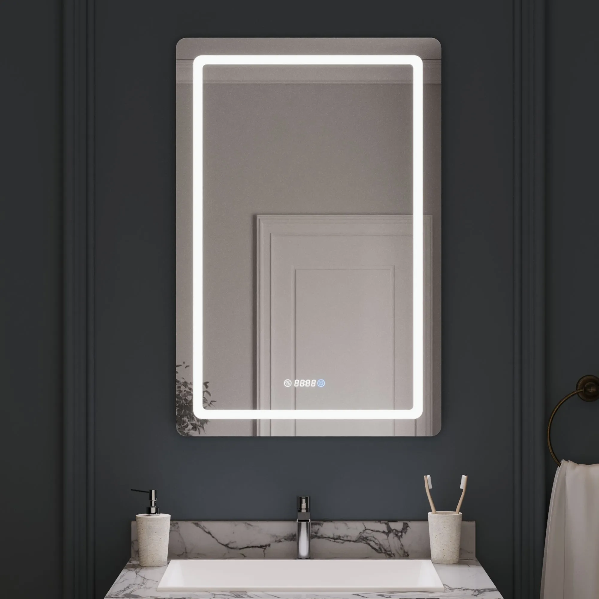 Led Bathroom Mirror with Lights,Smart Dimmable Vanity Mirrors for Wall, Anti-FogTime Mode Control Makeup Mirror