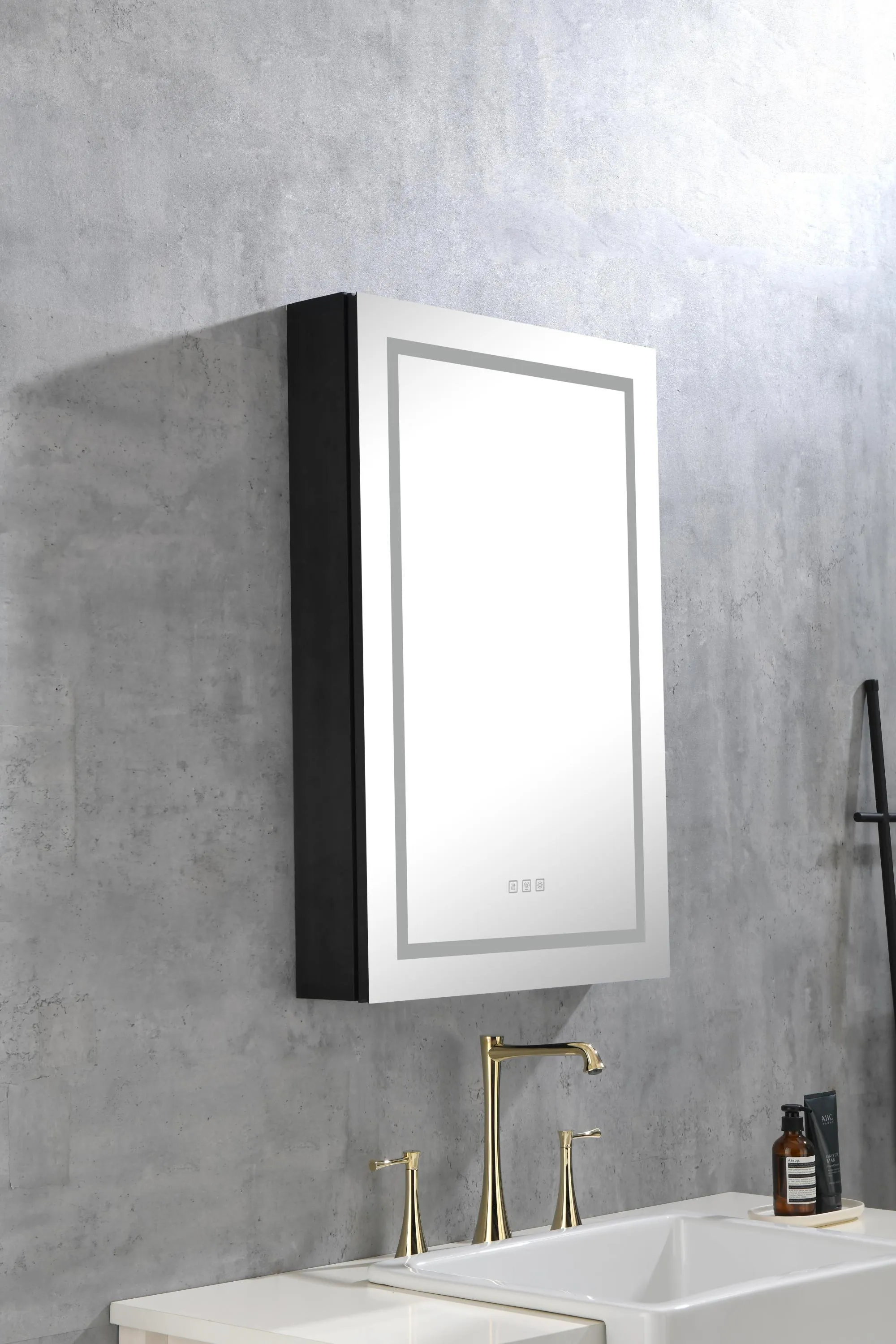 LED Lighted Bathroom Medicine Cabinet with Mirror, Surface Lighted Medicine Cabinet,Dimmable,Adjustable Shelves,Intelligent Switch Medicine Cabinet, Aluminum Frame,left opening door