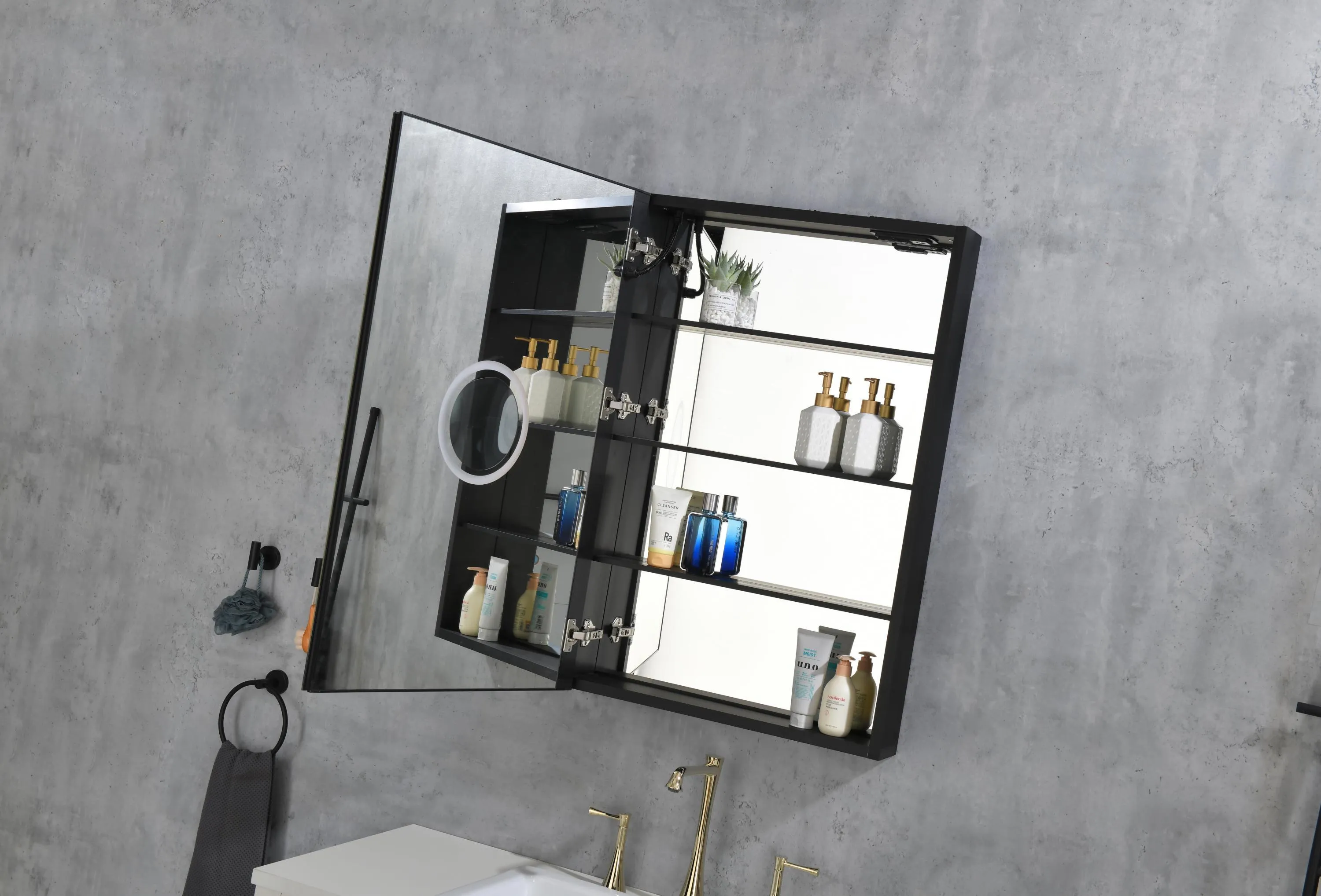 LED Lighted Bathroom Medicine Cabinet with Mirror, Surface Lighted Medicine Cabinet,Dimmable,Adjustable Shelves,Intelligent Switch Medicine Cabinet, Aluminum Frame,left opening door