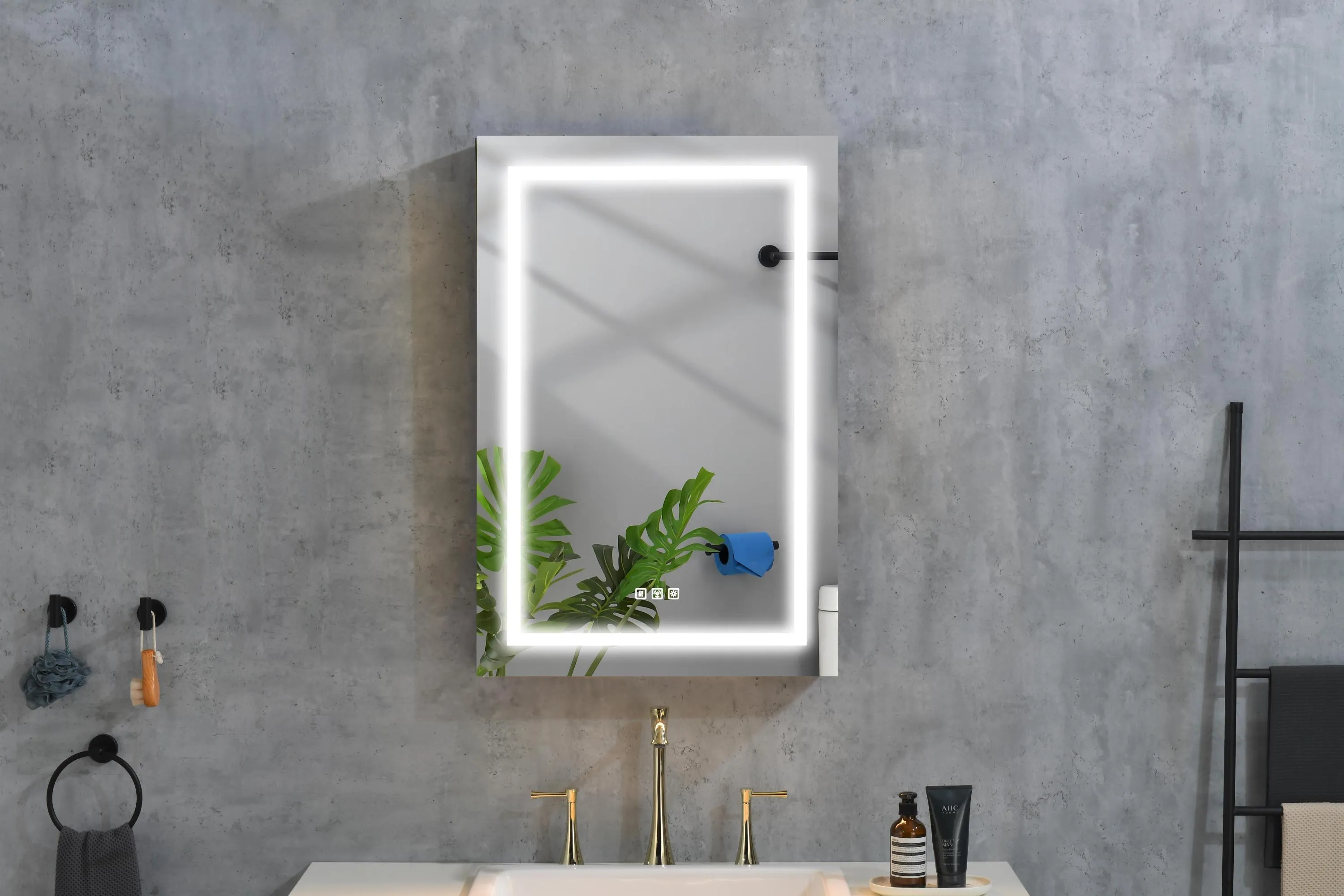 LED Lighted Bathroom Medicine Cabinet with Mirror, Surface Lighted Medicine Cabinet,Dimmable,Adjustable Shelves,Intelligent Switch Medicine Cabinet, Aluminum Frame,left opening door