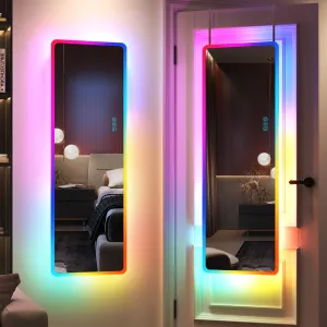 LVSOMT Full Length Mirror with LED Lights, RGB Full Body Mirror, Wall Mounted Lighted Mirror, Over The Door Hanging Mirror, 14 LED Light   Dimmable Brightness   Adjustable Speed, 47" x 16"