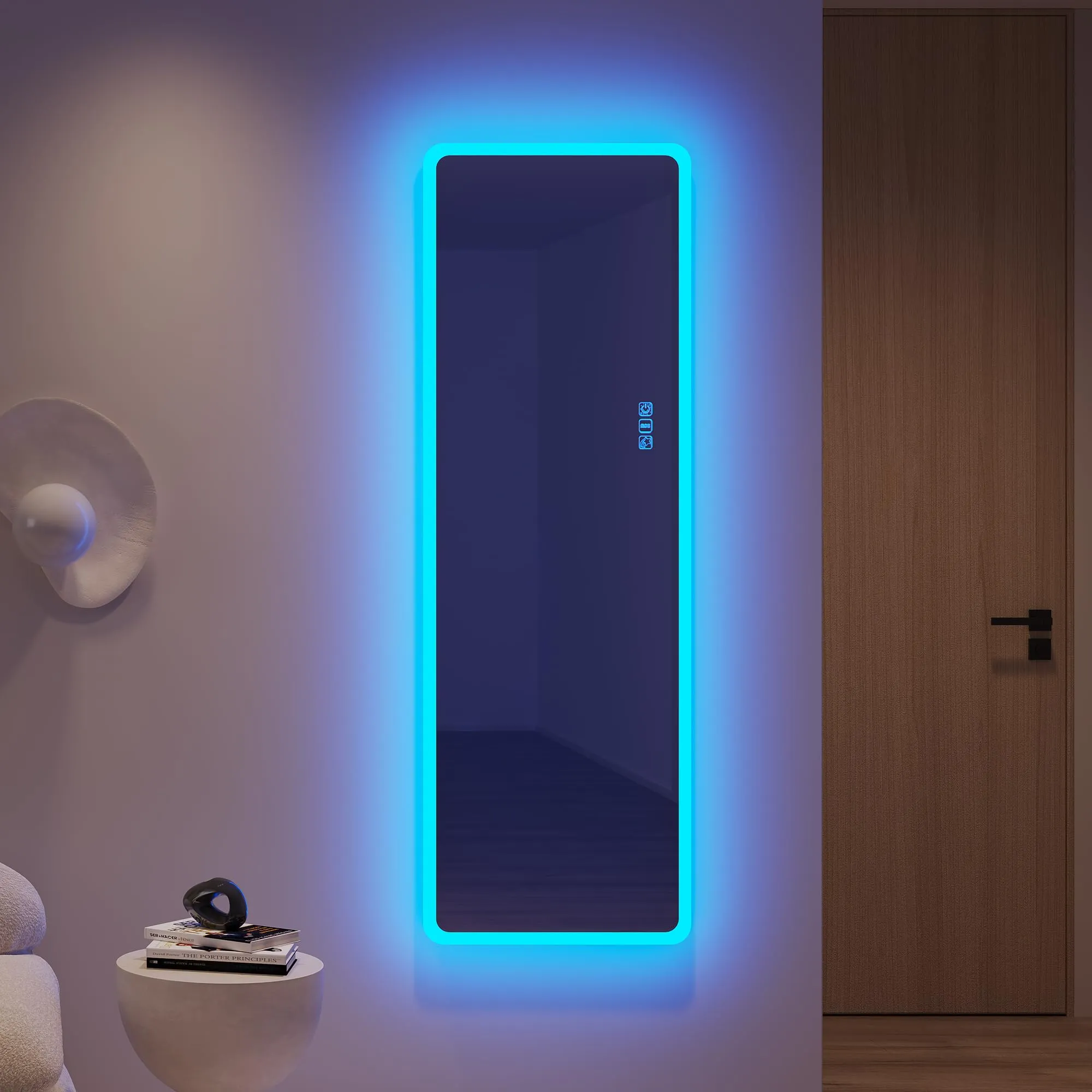 LVSOMT Full Length Mirror with LED Lights, RGB Full Body Mirror, Wall Mounted Lighted Mirror, Over The Door Hanging Mirror, 14 LED Light   Dimmable Brightness   Adjustable Speed, 47" x 16"