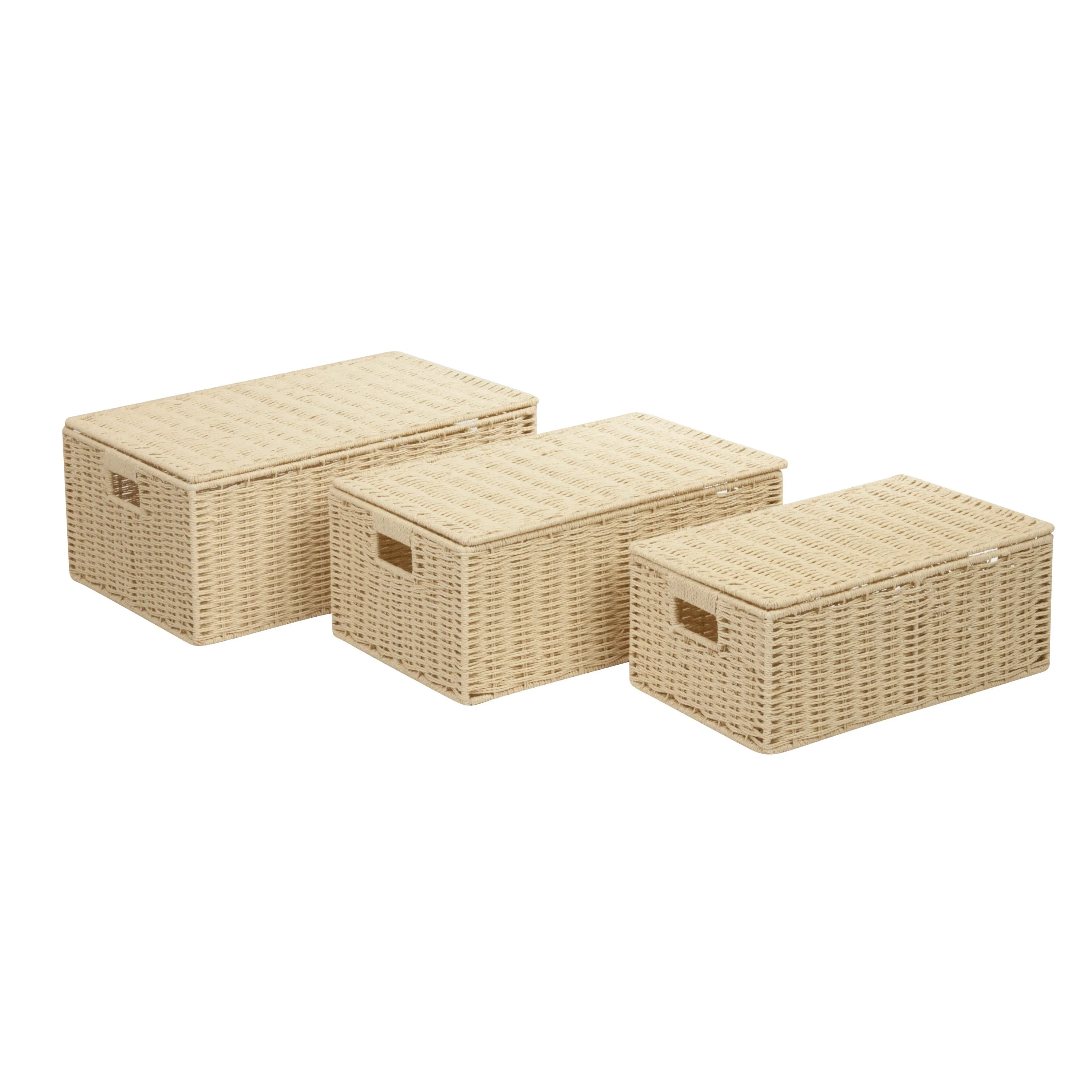 Natural Paper Rope Basket Set with Lids (Set of 3)