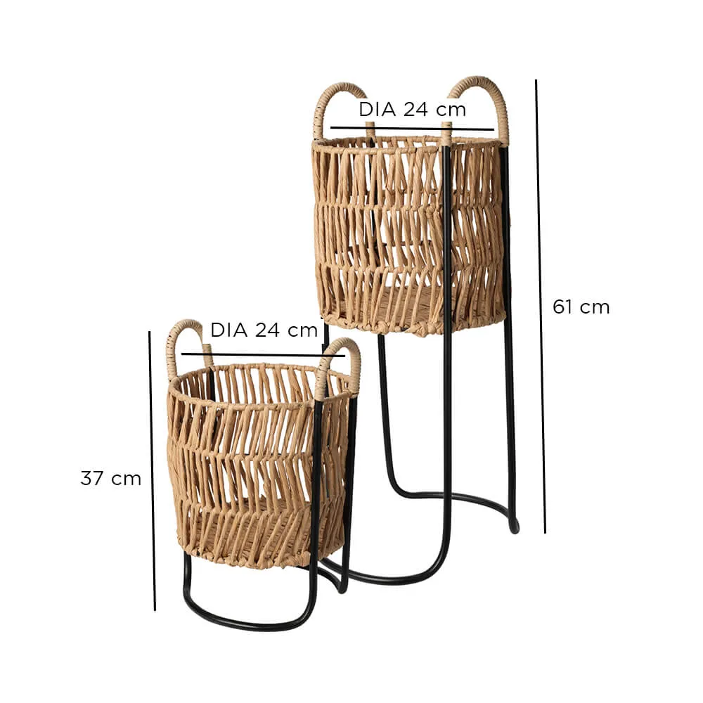 Natural Planter with Metal Frame - Set of 2