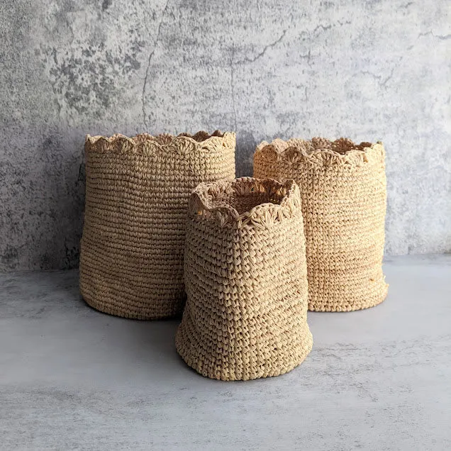 Natural Raffia Nesting Woven Storage Baskets