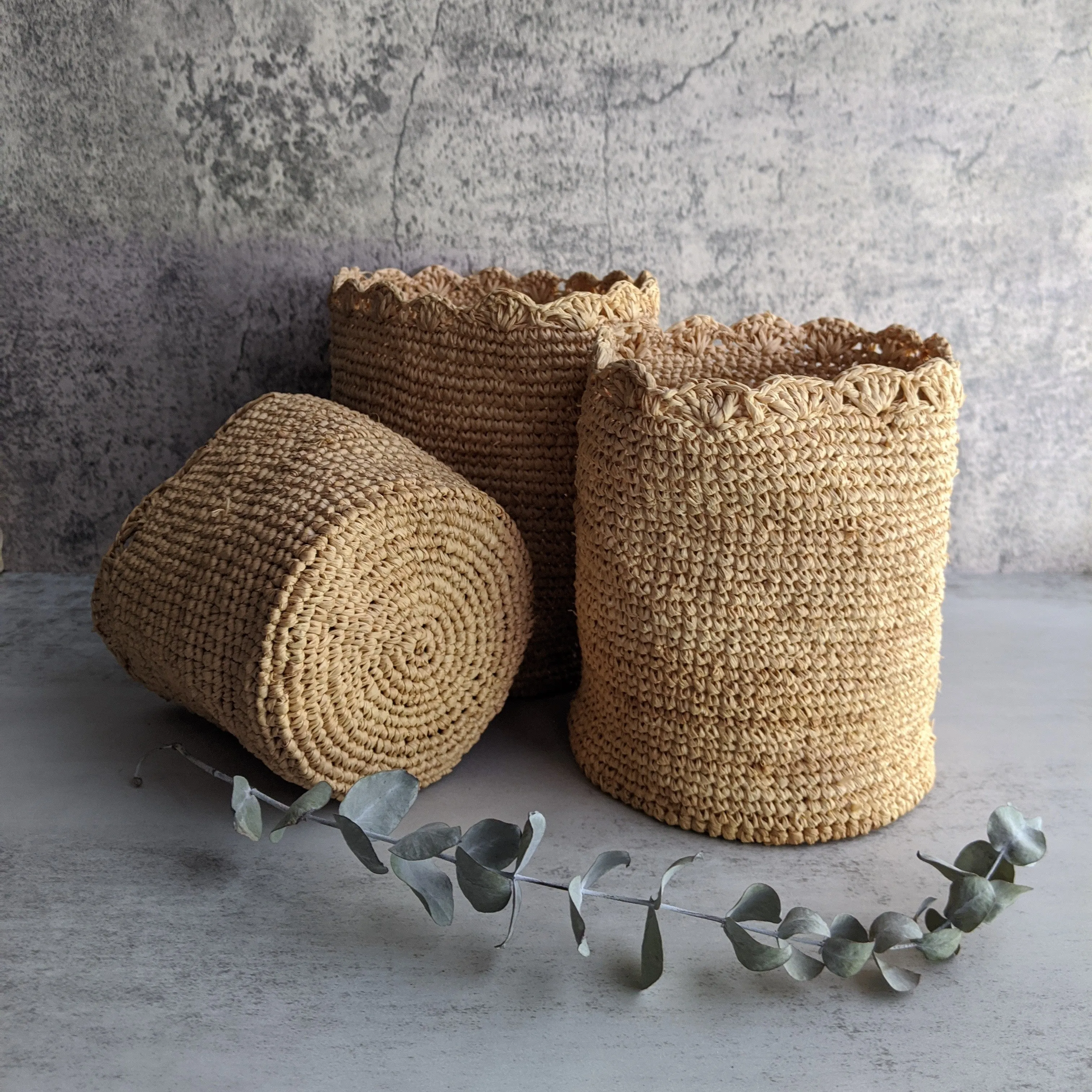 Natural Raffia Nesting Woven Storage Baskets