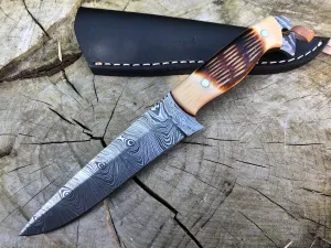 Perkin 8 Inches Damascus Steel Hunting Knife with Sheath SK100