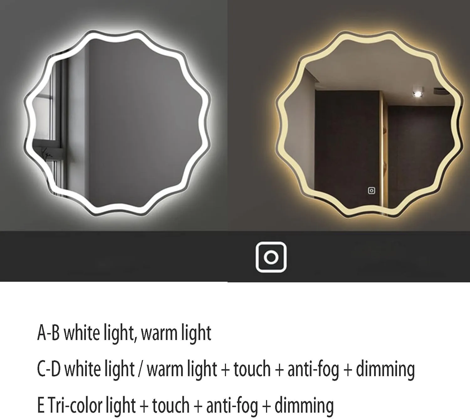 R.S Internationals Wall Mounted Mirror, Irregular LED Light Anti-Fog Smart Bathroom Mirror, Vanity Mirror Home Accessories, Touch Time and Temperature Display Hand Sensor Radar Sensor (24x 24 inch)