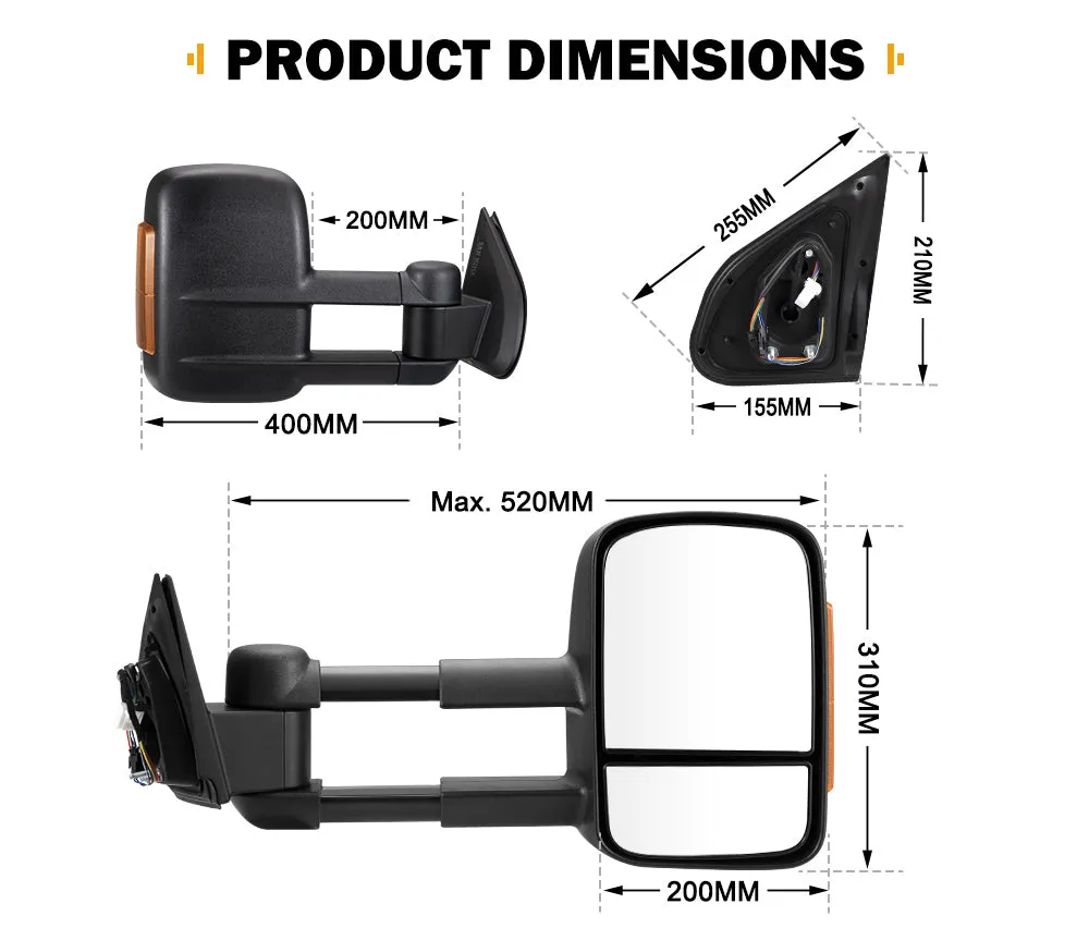 San Hima Extendable Towing Mirrors For Mazda BT-50 BT50 TF Series 2021/07-ON