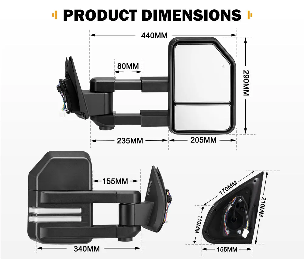 San Hima Extendable Towing Mirrors for Mazda BT-50 BT50 TF Series JUL 2020-On