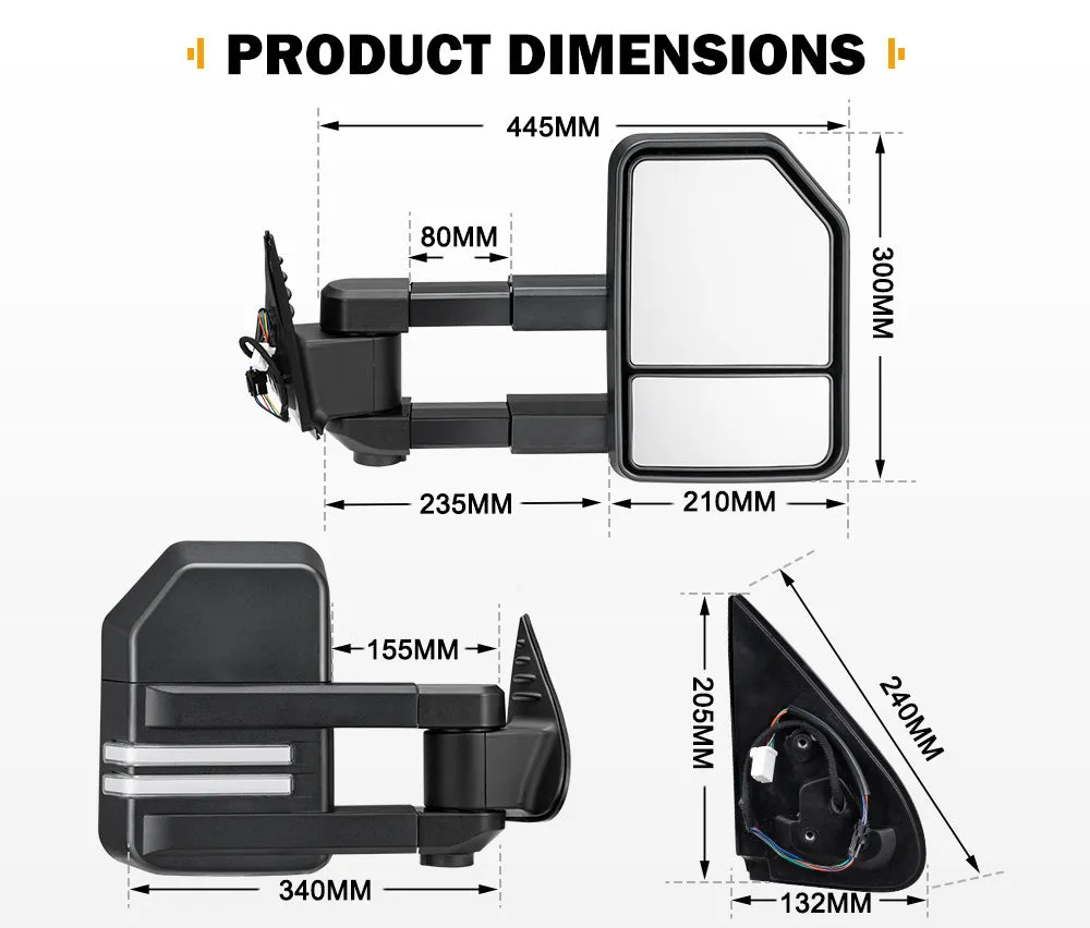 San Hima Extendable Towing Mirrors for Toyota Hilux 2015-On N80