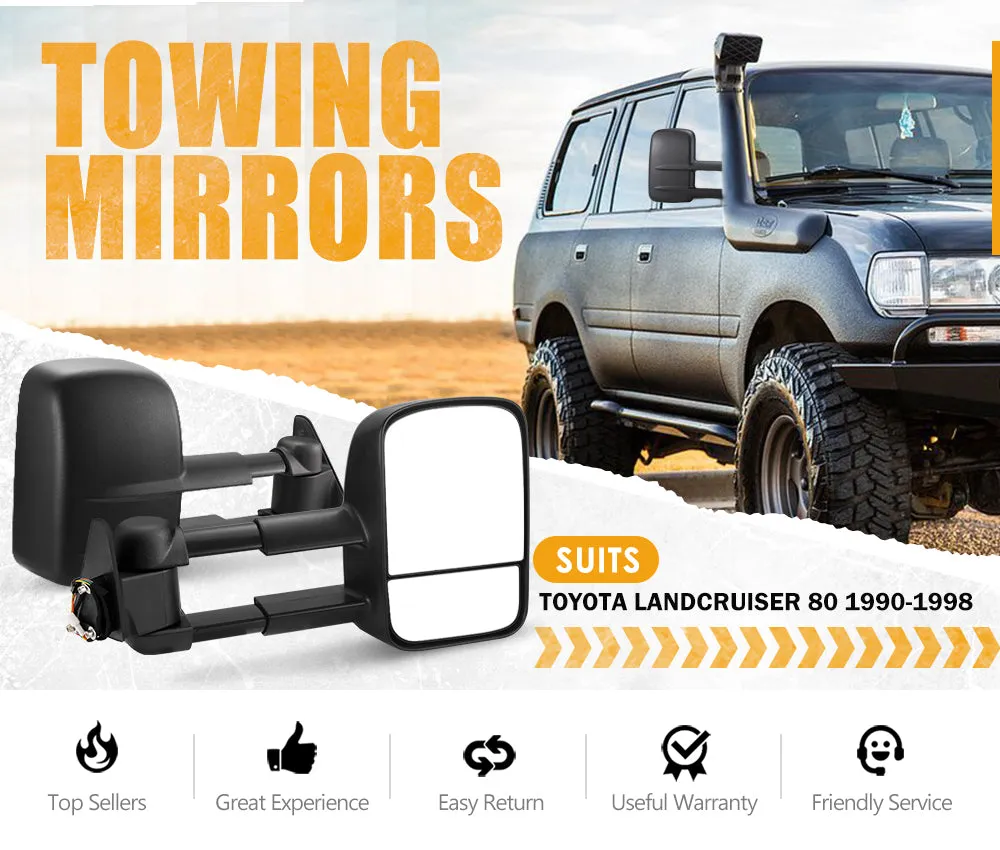 San Hima Pair Extendable Towing Mirrors For Toyota Landcruiser 80 1990-1998