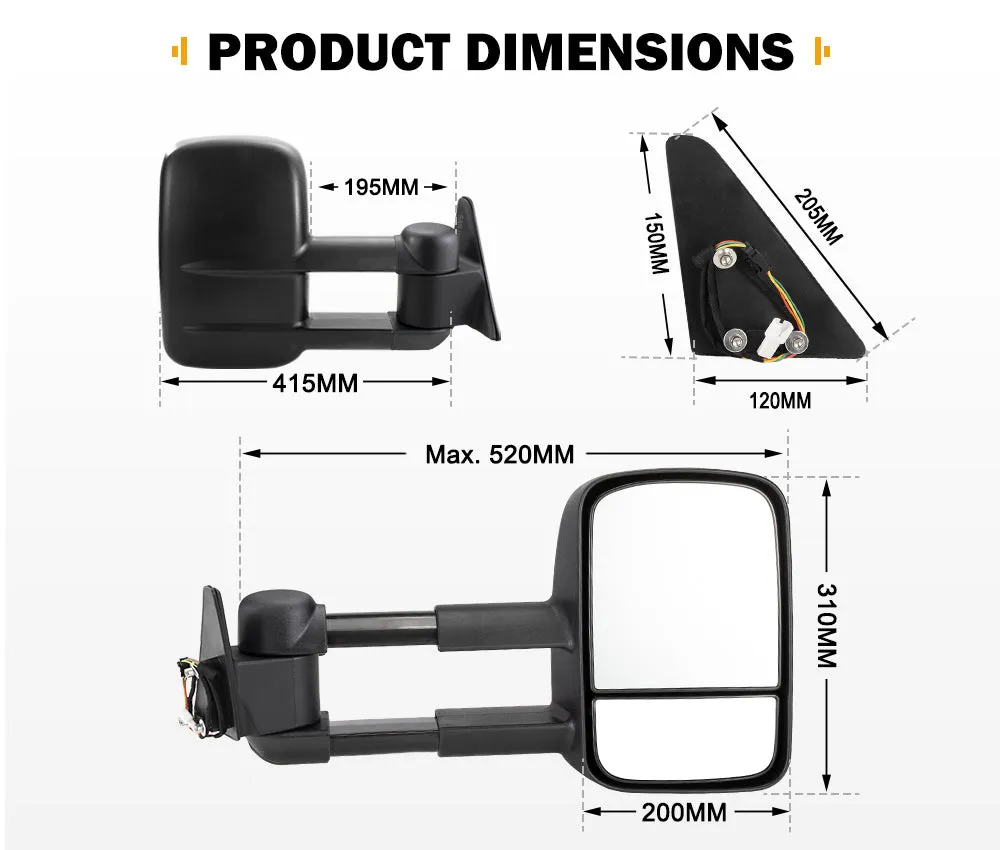 San Hima Pair Extendable Towing Mirrors For Toyota Landcruiser 80 1990-1998