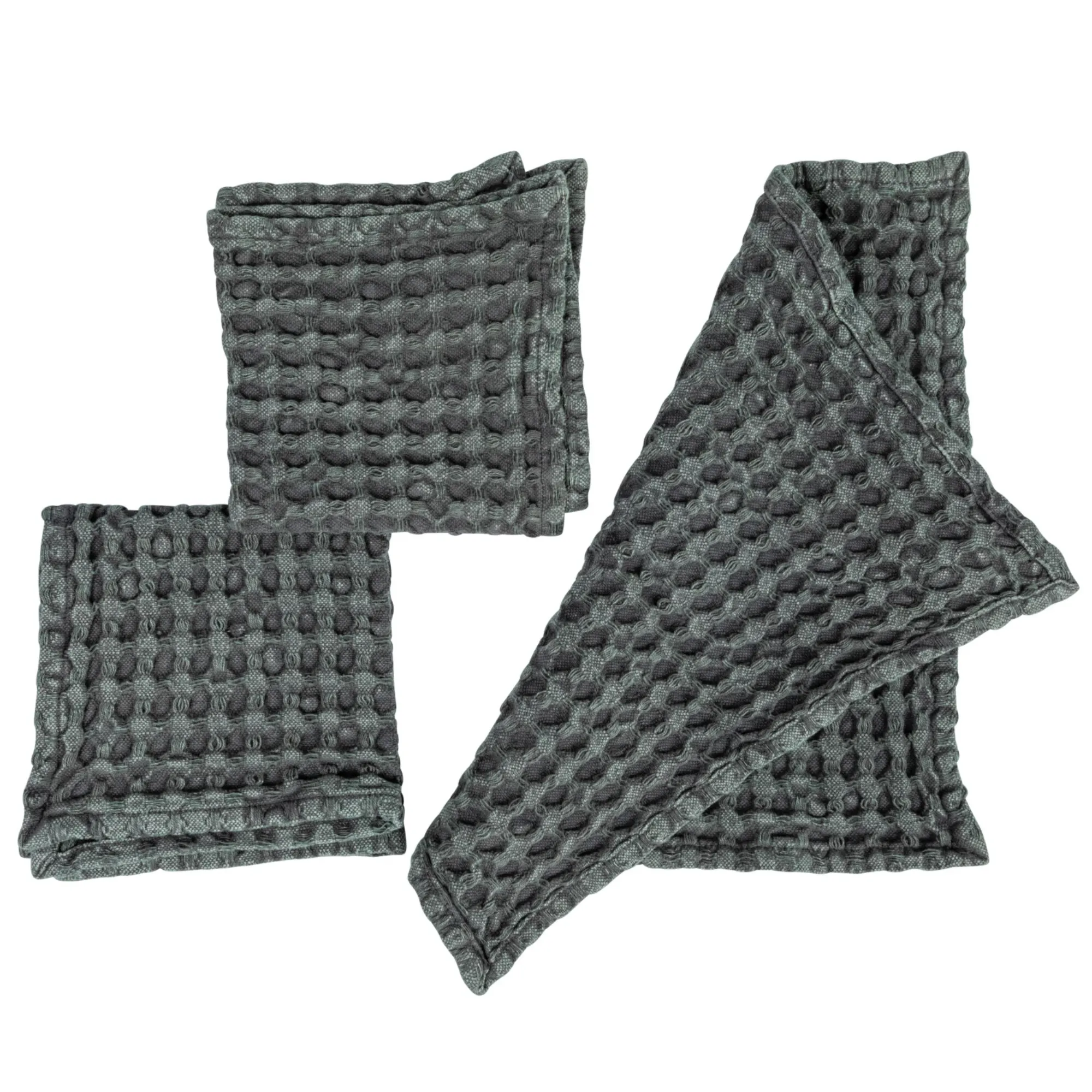 Stonewashed Waffle Woven Dish Cloth Set - Charcoal