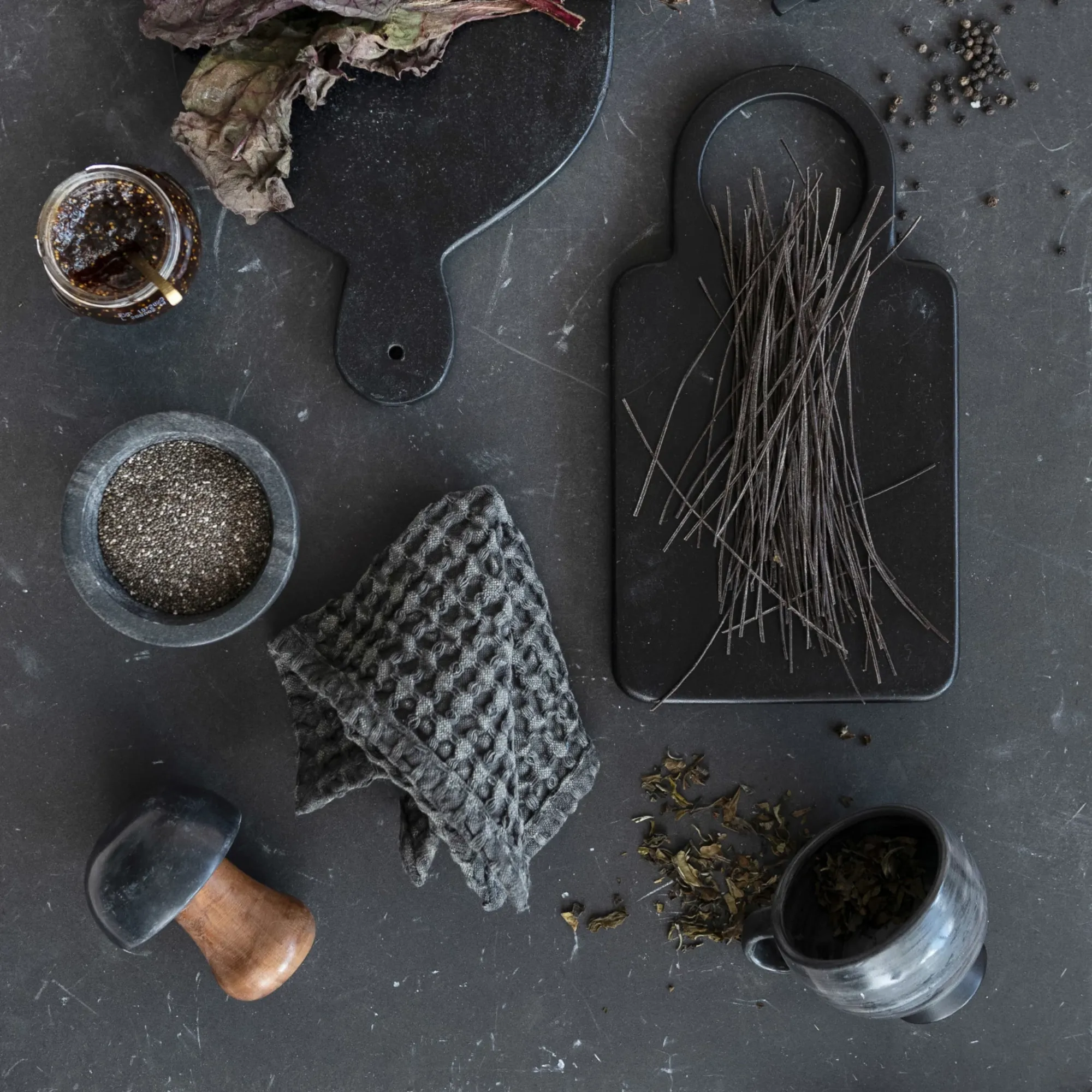 Stonewashed Waffle Woven Dish Cloth Set - Charcoal