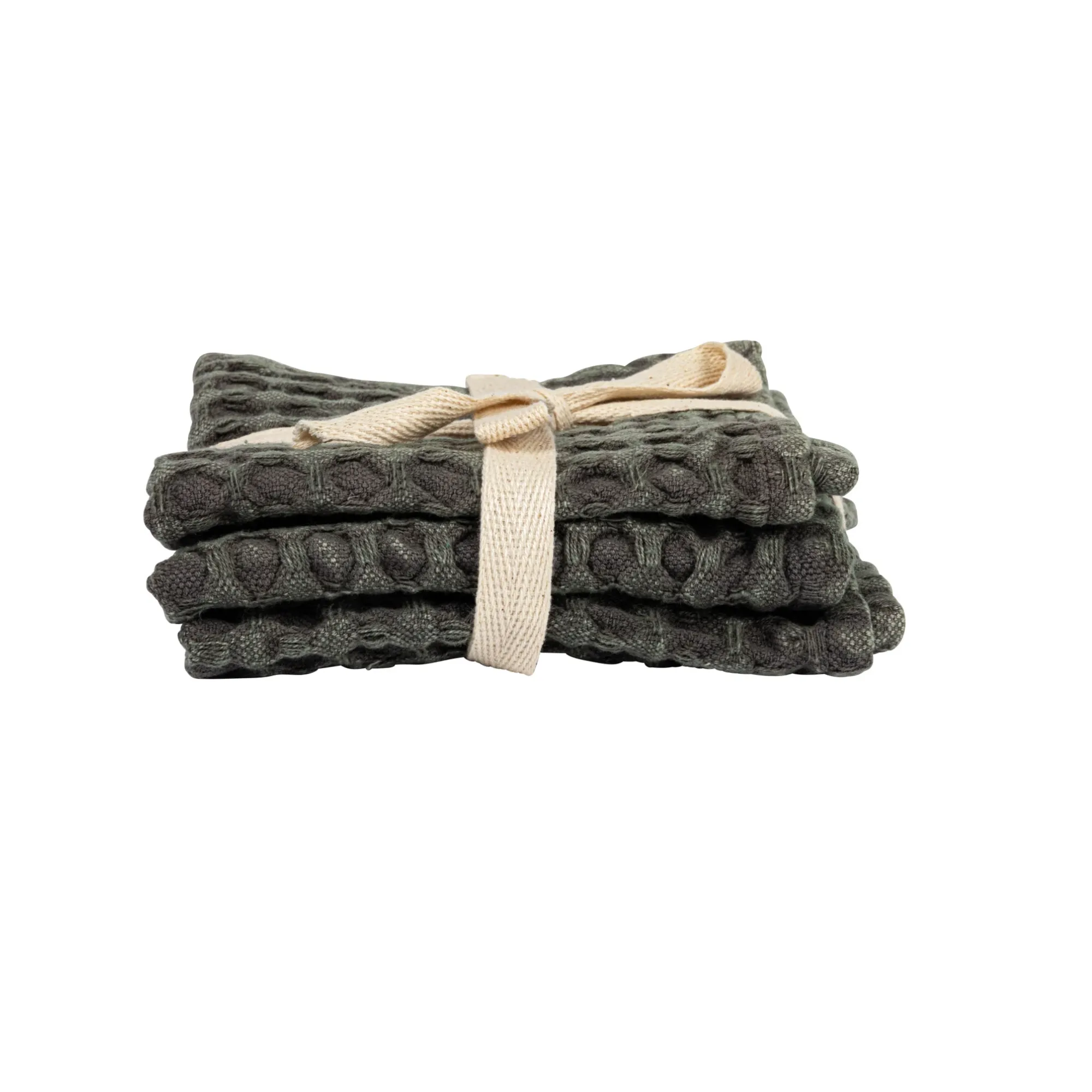 Stonewashed Waffle Woven Dish Cloth Set - Charcoal