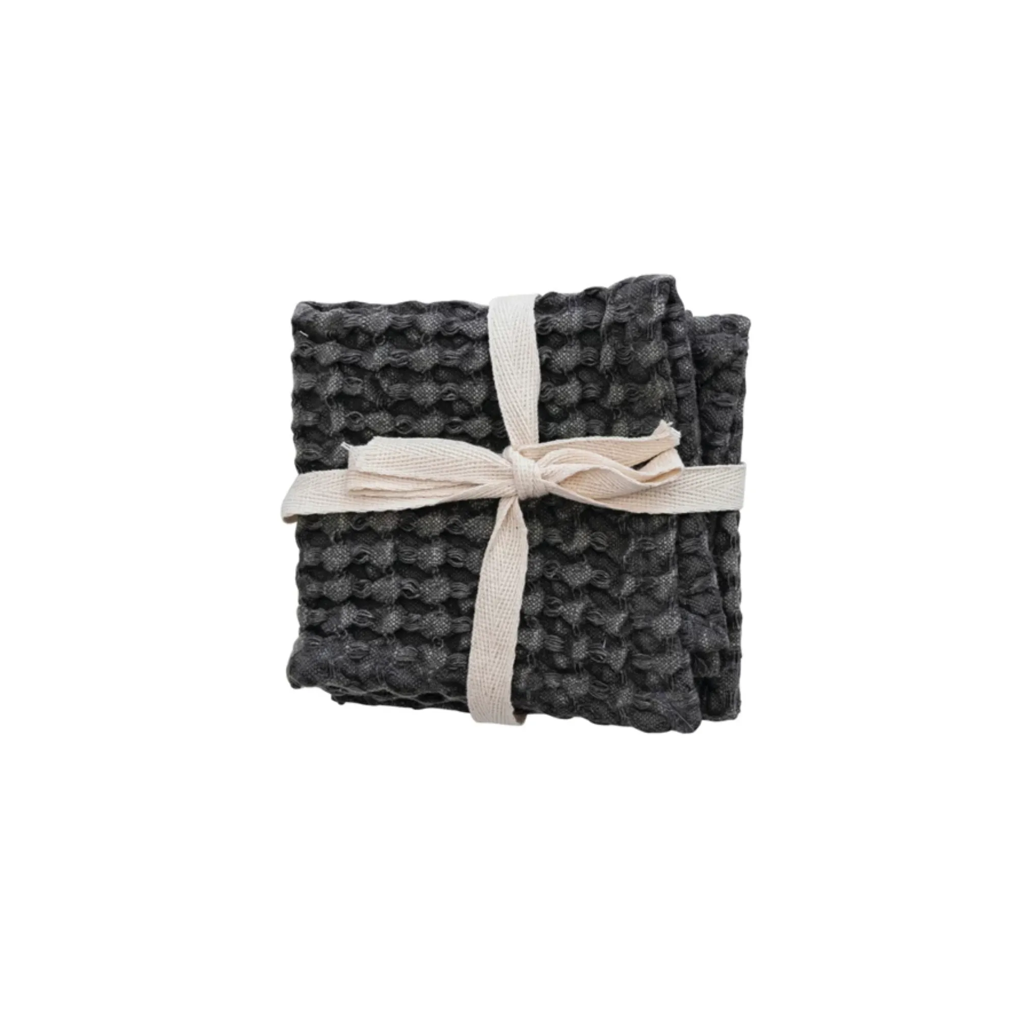 Stonewashed Waffle Woven Dish Cloth Set - Charcoal