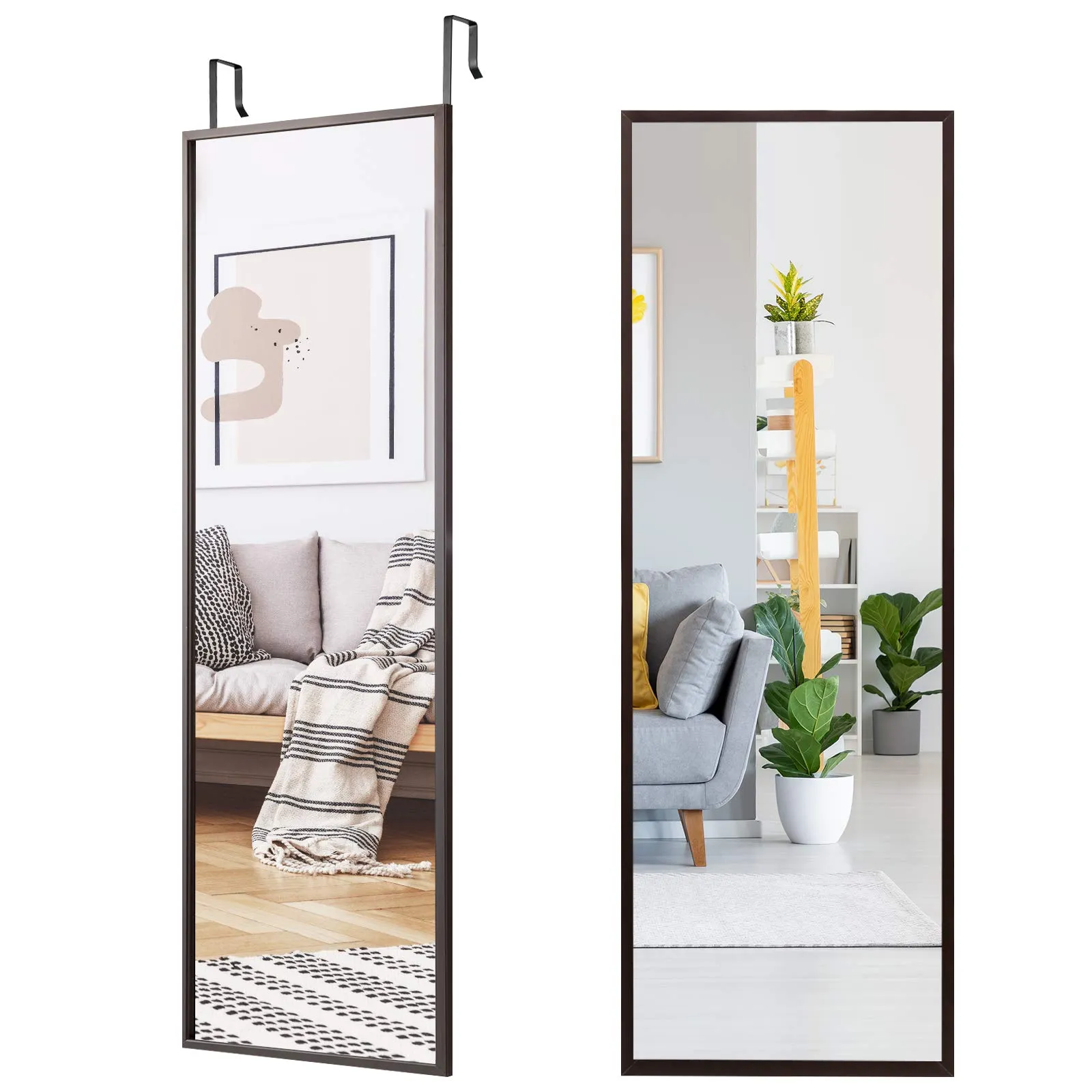 Tangkula Full Length Door Mirror Wall Mirror, 42''x 14'' Over The Door Mirror with 2 Sets of Height Adjusting Hanging Hooks