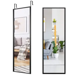 Tangkula Full Length Door Mirror Wall Mirror, 42''x 14'' Over The Door Mirror with 2 Sets of Height Adjusting Hanging Hooks