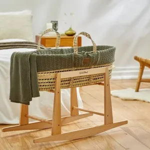 The Little Green Sheep Knitted Moses Basket and Rocking Stand Bundle in Juniper