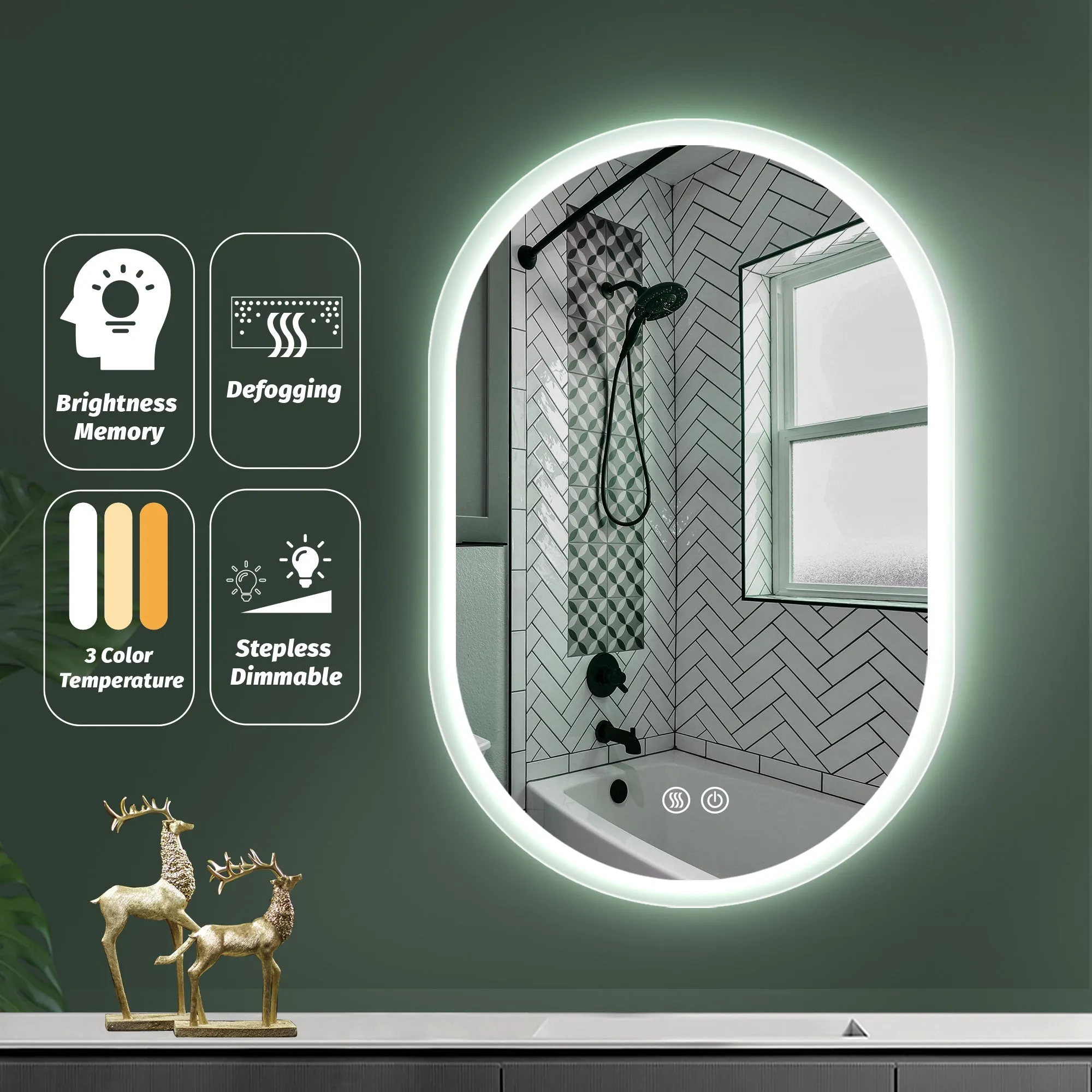 Three-color Smart Bathroom Mirror with Light, Frameless Smart Vanity Mirror Hanging Vertically