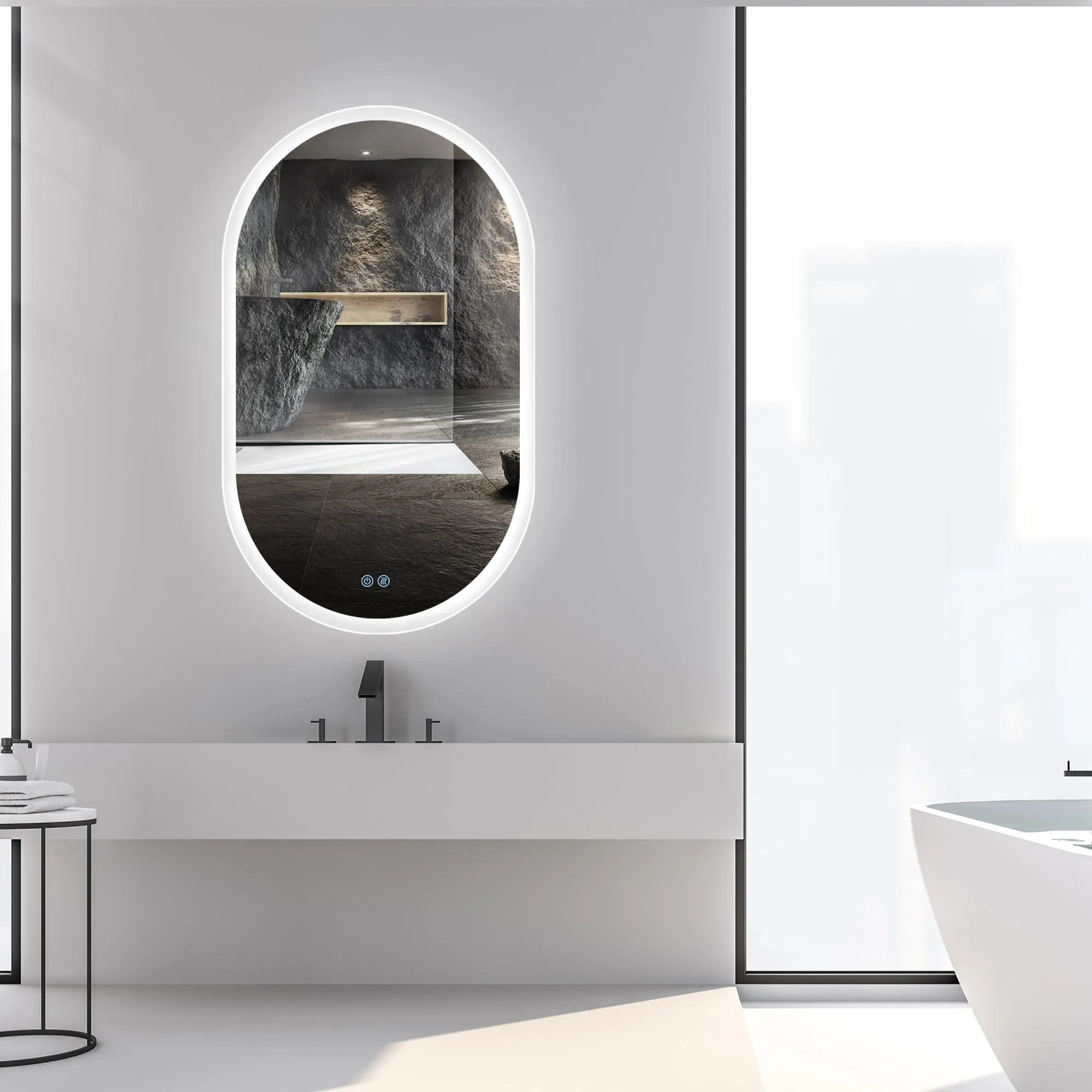 Three-color Smart Bathroom Mirror with Light, Frameless Smart Vanity Mirror Hanging Vertically