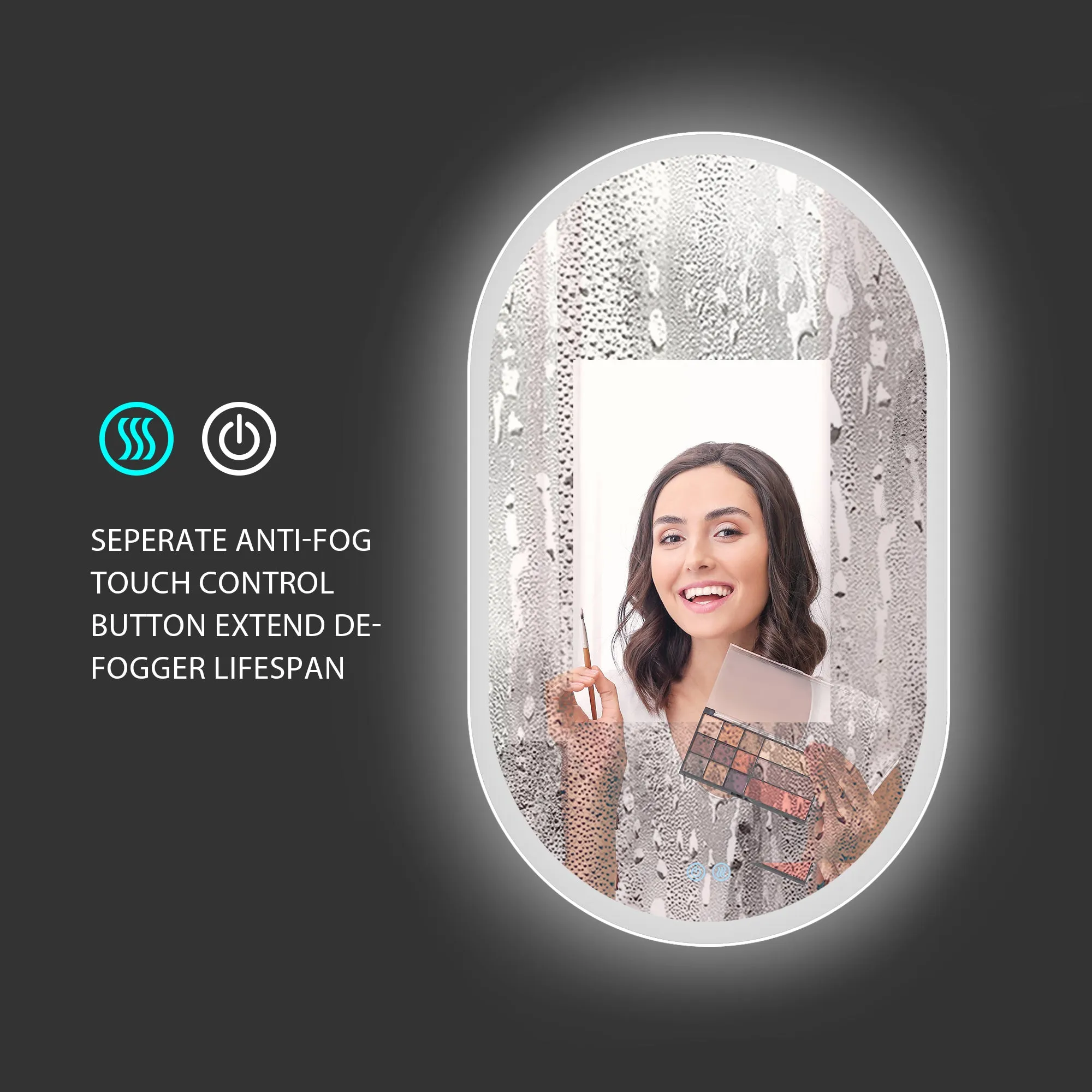 Three-color Smart Bathroom Mirror with Light, Frameless Smart Vanity Mirror Hanging Vertically