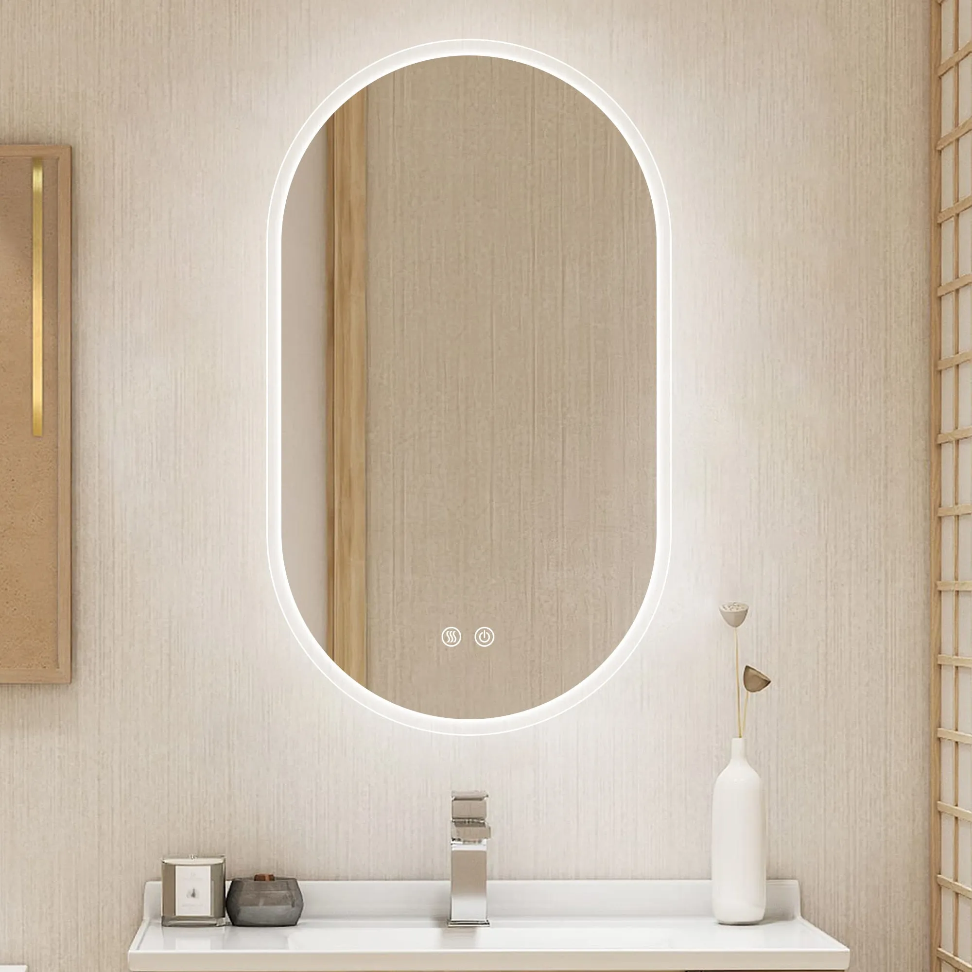 Three-color Smart Bathroom Mirror with Light, Frameless Smart Vanity Mirror Hanging Vertically