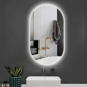 Three-color Smart Bathroom Mirror with Light, Frameless Smart Vanity Mirror Hanging Vertically