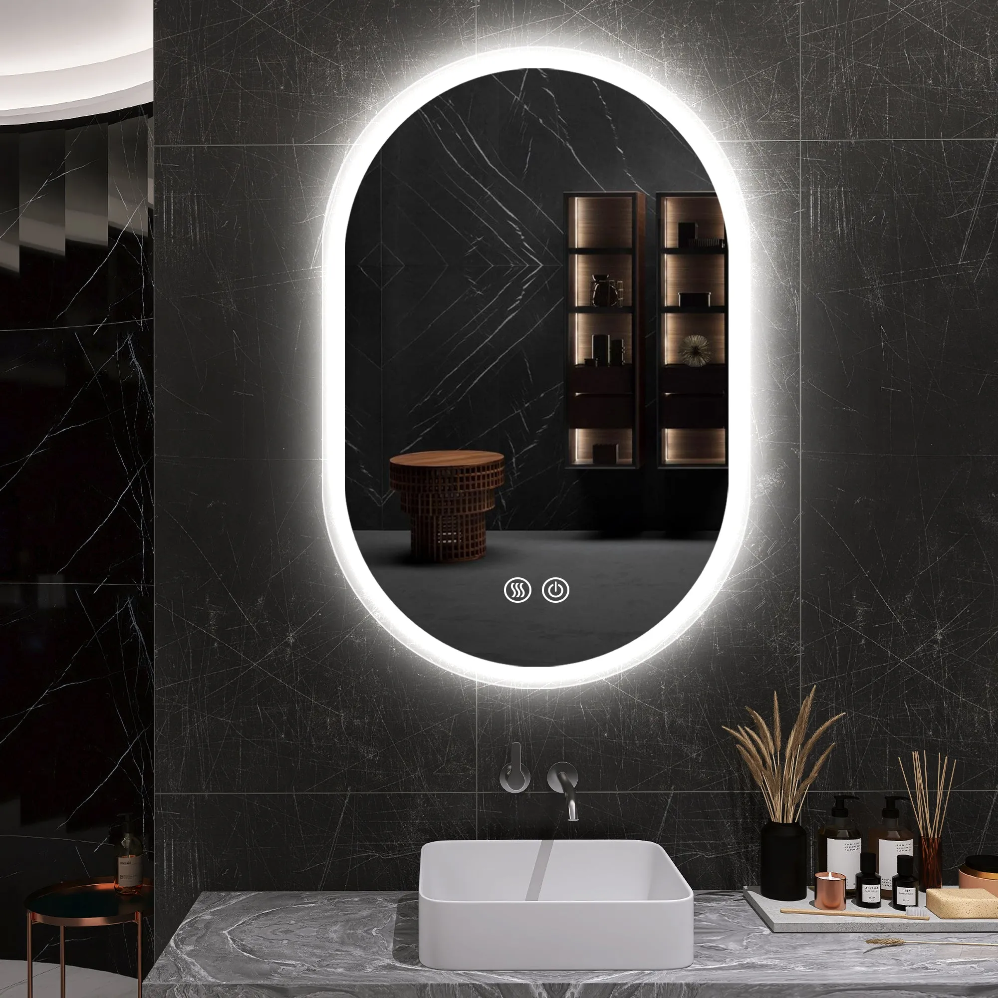 Three-color Smart Bathroom Mirror with Light, Frameless Smart Vanity Mirror Hanging Vertically