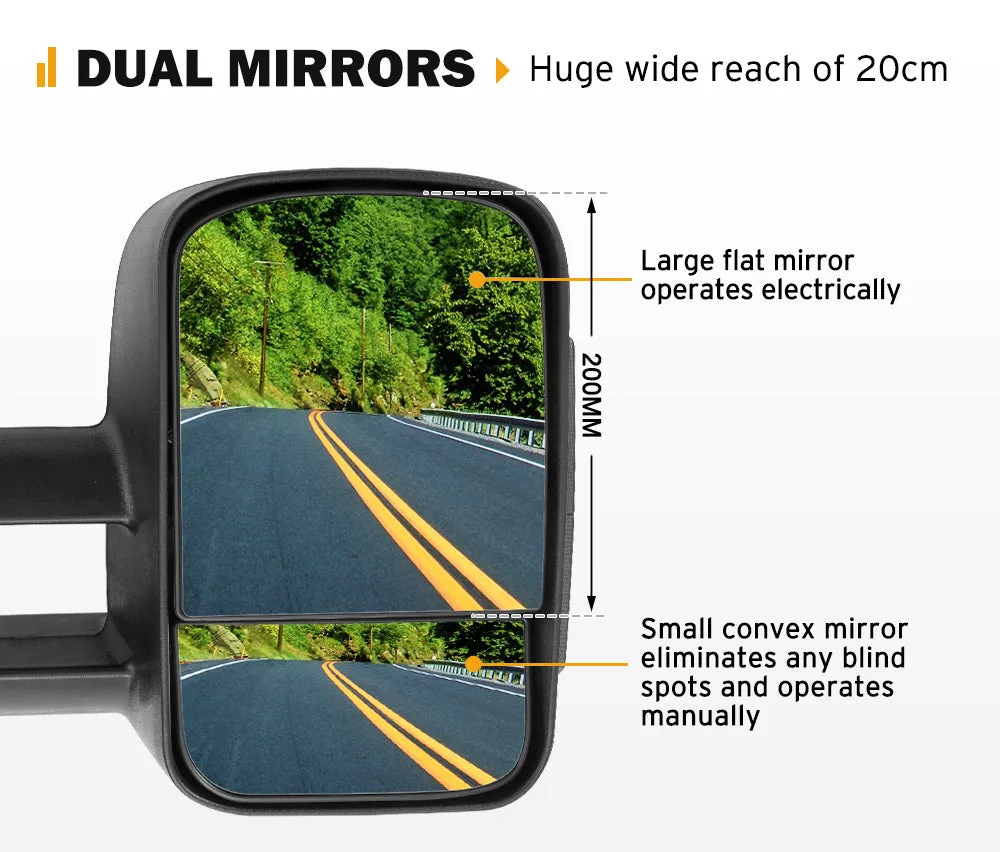 Towing Extendable Mirrors for Toyota Prado 150 Series Wagon 11/2009 – 2019