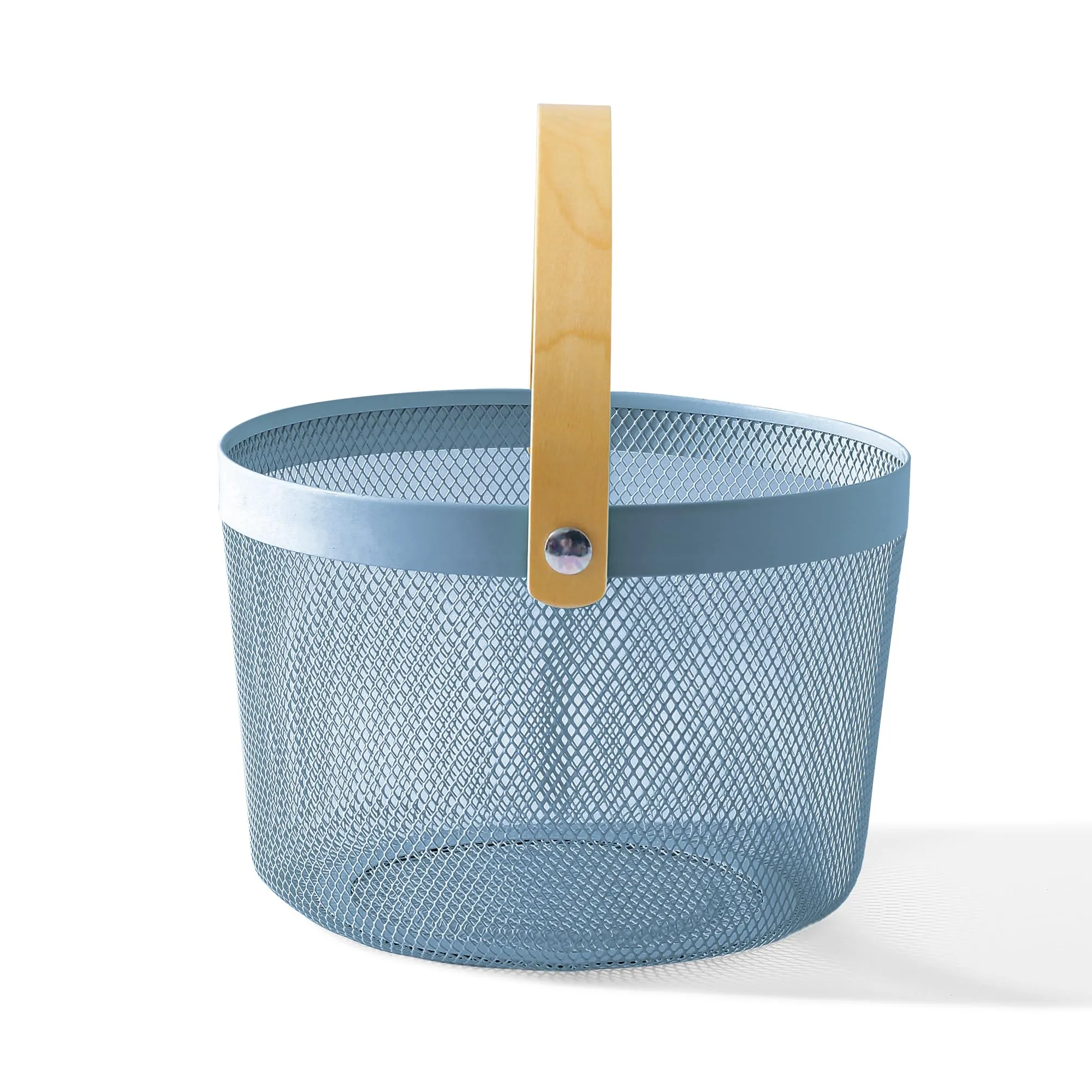 UMAI Metal Mesh Basket for Storage with Wooden Handle (Blue - 400gm) | Pack of 2 | Baskets for organizing home | Fruit Basket and Vegetable basket for kitchen | Organisers Storage Box |