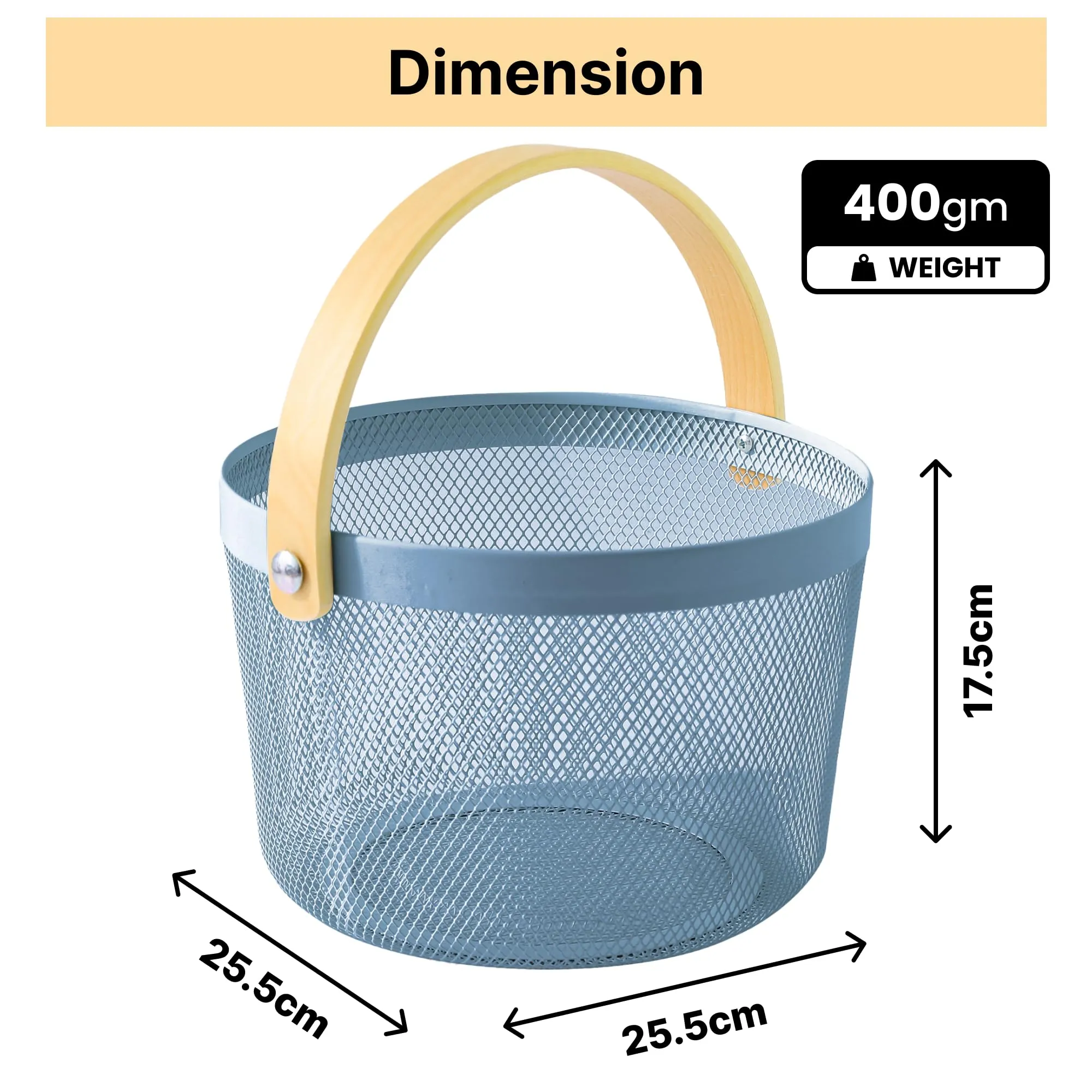 UMAI Metal Mesh Basket for Storage with Wooden Handle (Blue - 400gm) | Pack of 2 | Baskets for organizing home | Fruit Basket and Vegetable basket for kitchen | Organisers Storage Box |