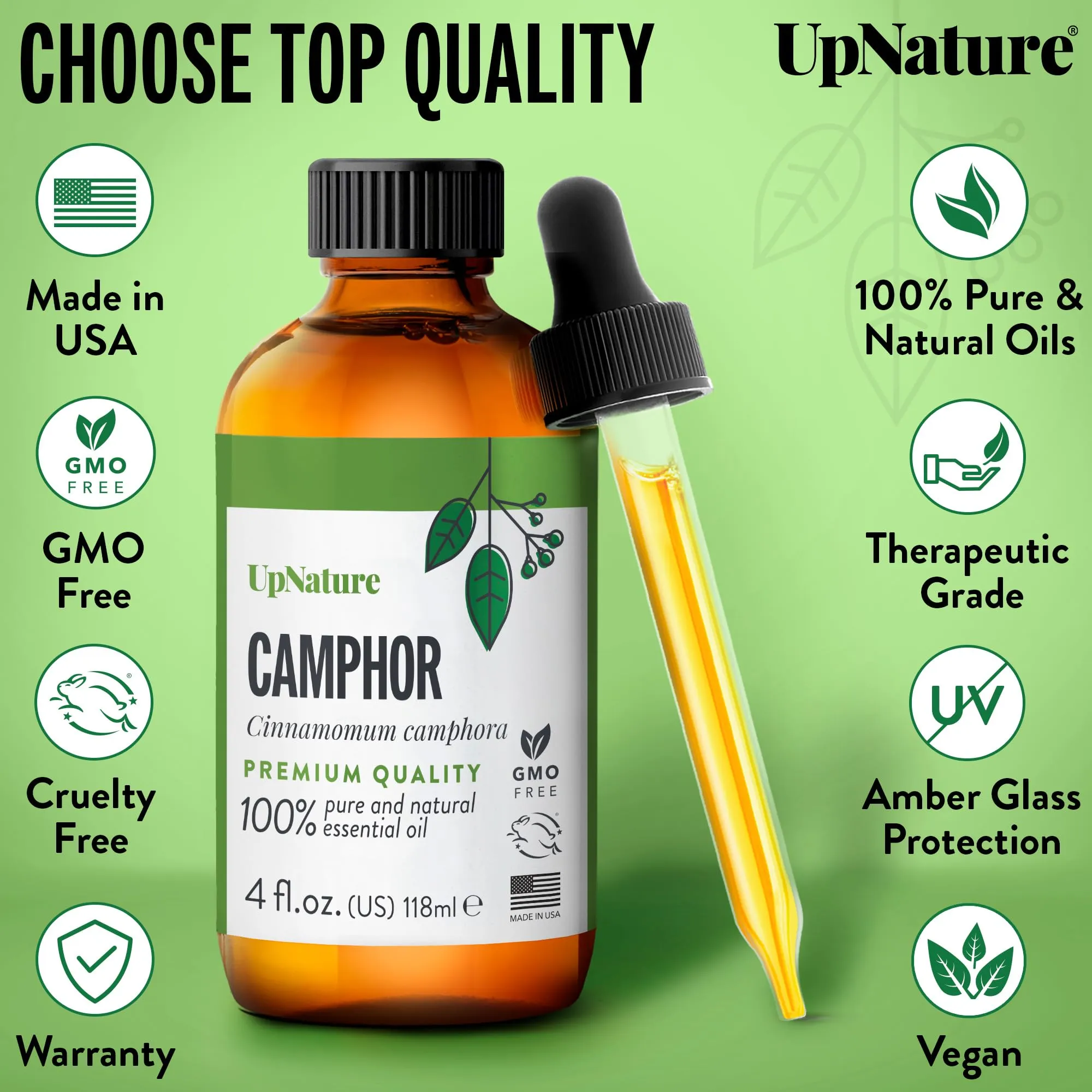 UpNature Camphor Essential Oil 4oz - Pure Camphor Oil for Aromatherapy Diffusers