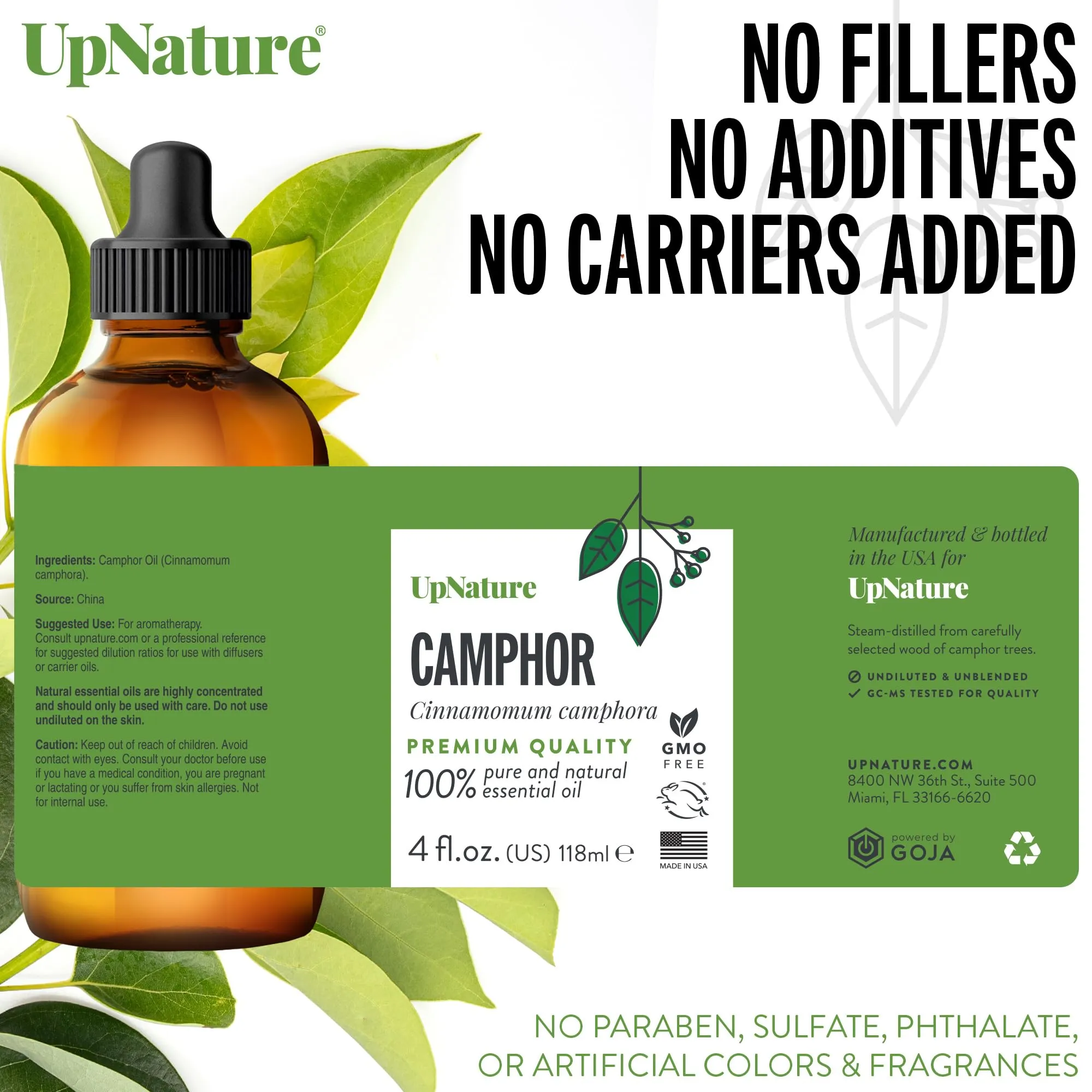 UpNature Camphor Essential Oil 4oz - Pure Camphor Oil for Aromatherapy Diffusers